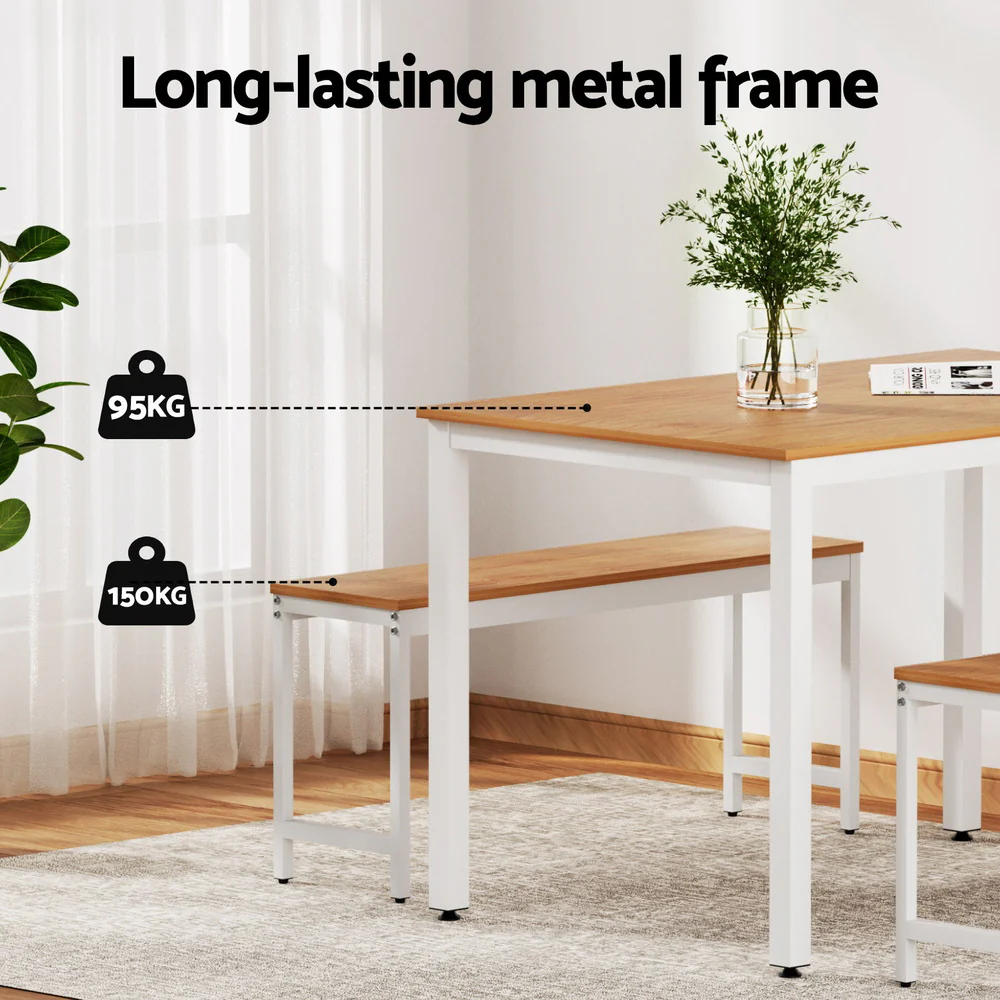 Artiss Dining Table and Chairs Set 3PCS Metal Desk Bench Sets Kitchen Furniture - Image 6
