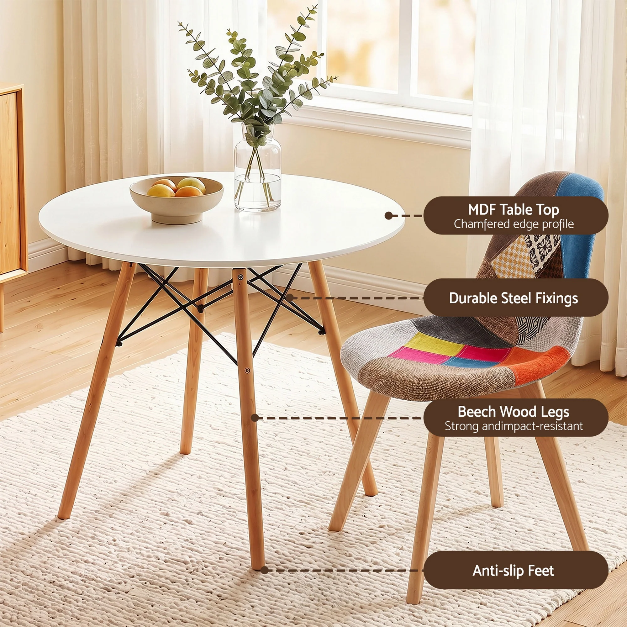 Artiss Dining Table and Chairs Set 3PCS Round  2 Seater Dining Set for Kitchen, Apartment, Dining Room White - Image 6