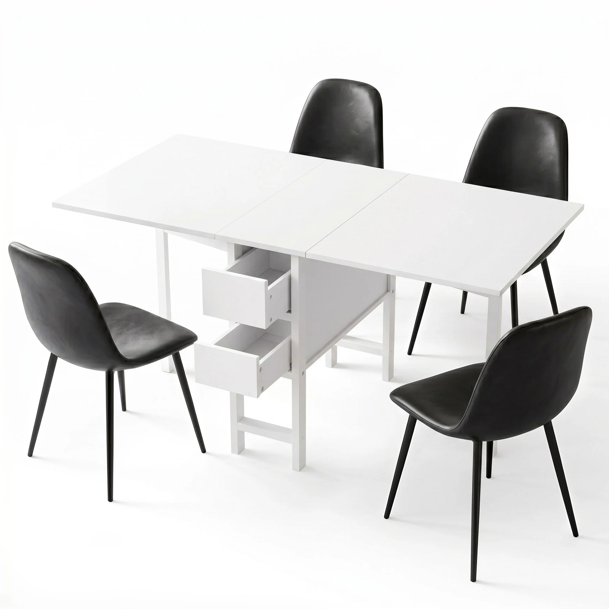Artiss Dining Table and Chairs Set 5pcs Foldable with 2 Drawers Black and White - Image 2