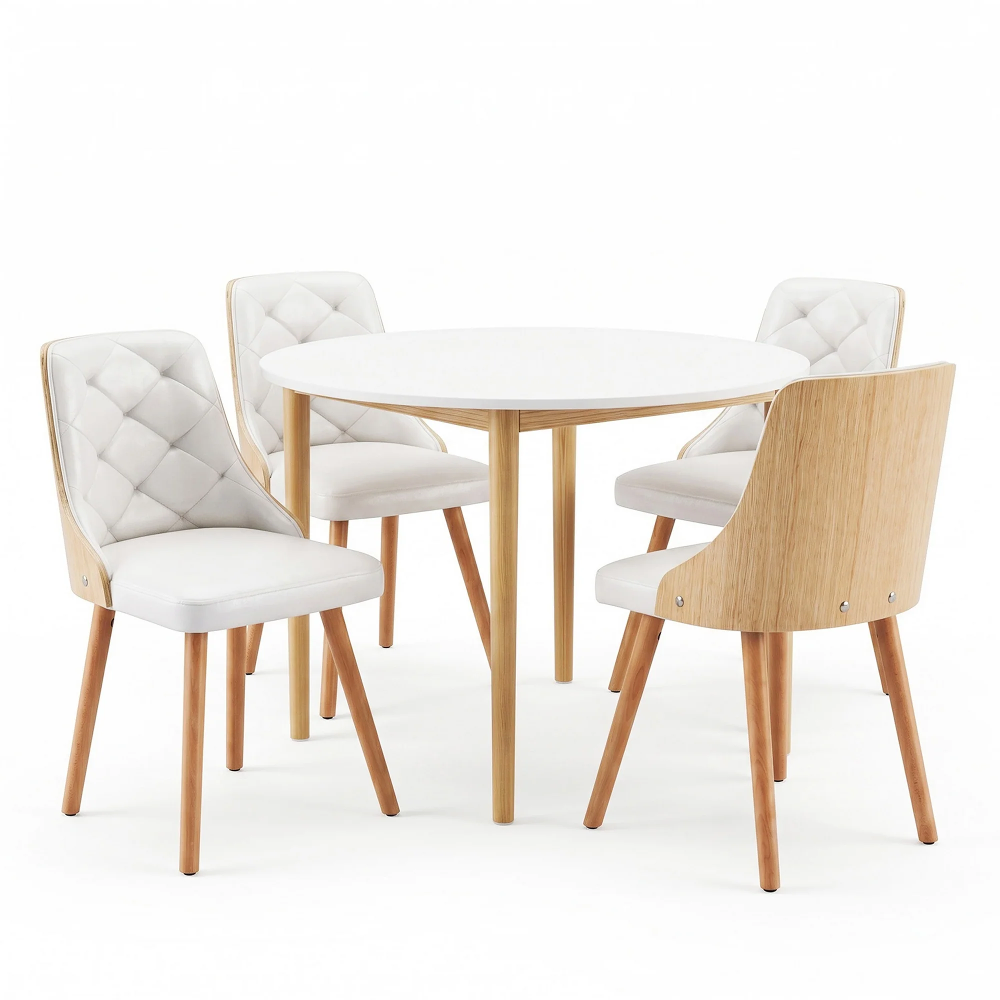 Artiss Dining Table and Chairs Set 5PCS Round 4 PU Leather Seater Dining Set White - Image 2