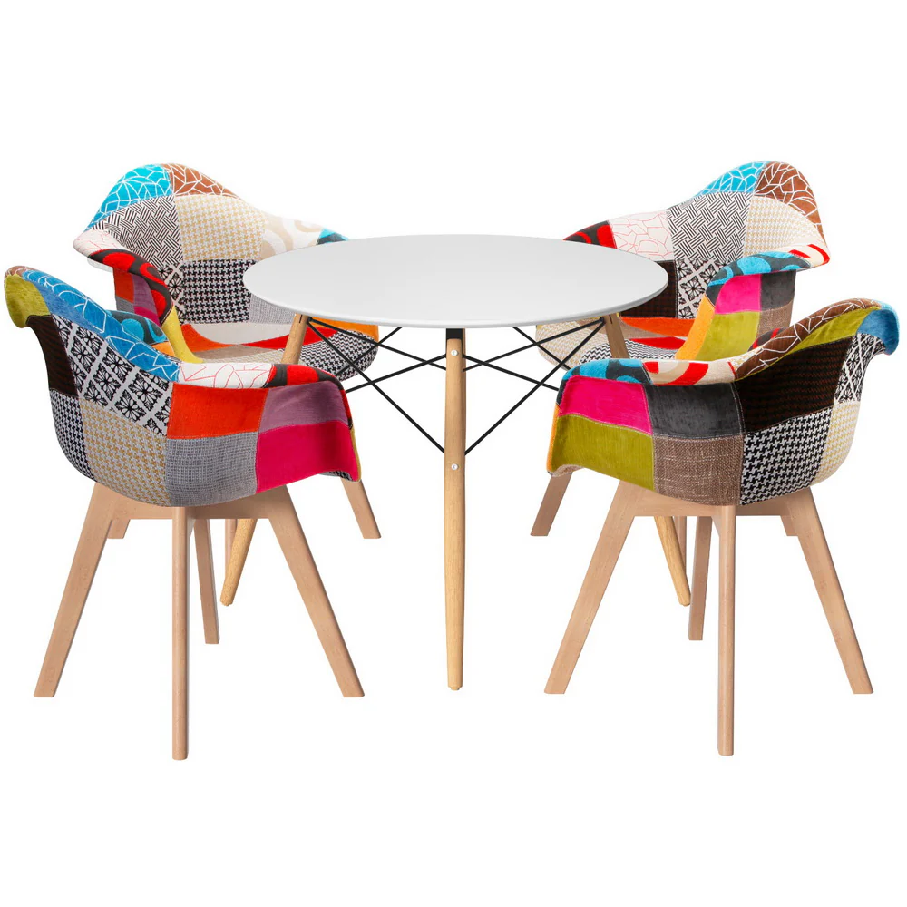 Artiss Dining Table and Chairs Set 5PCS Round Wood Restaurant Kitchen Furniture