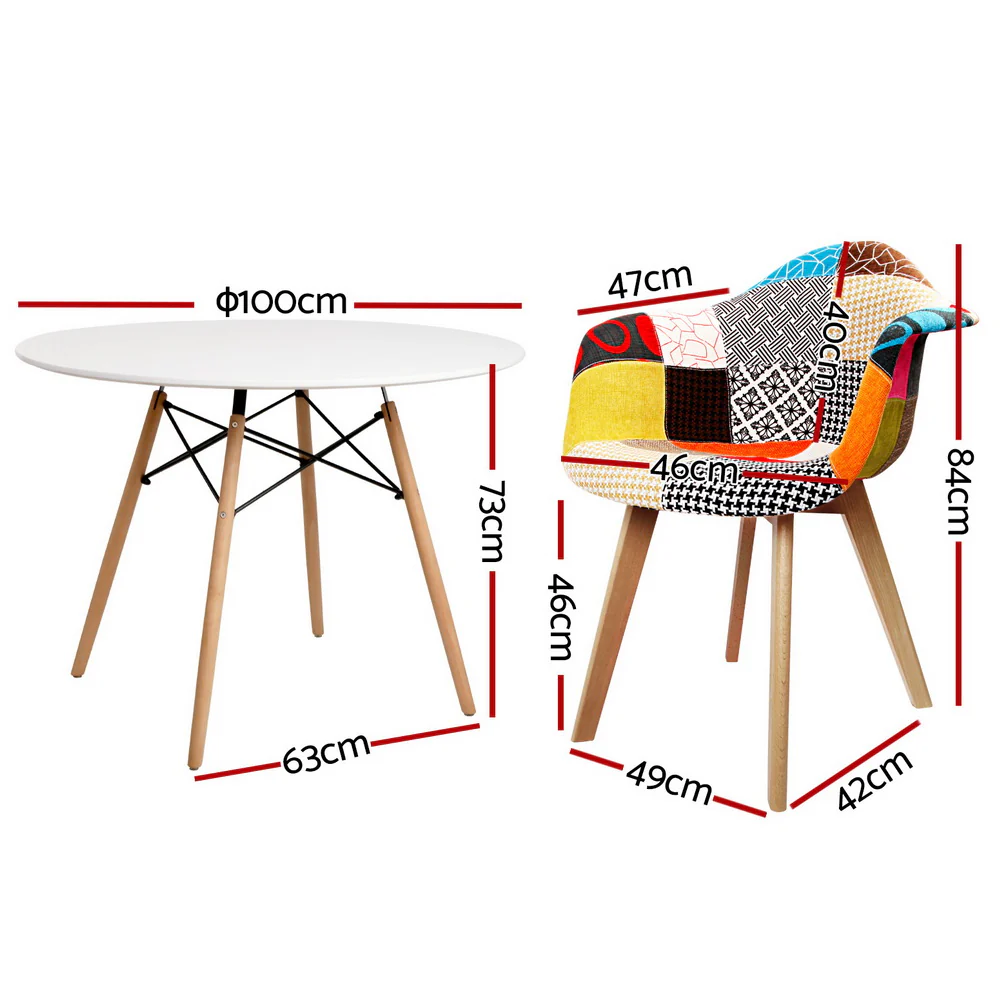 Artiss Dining Table and Chairs Set 5PCS Round Wood Restaurant Kitchen Furniture - Image 2
