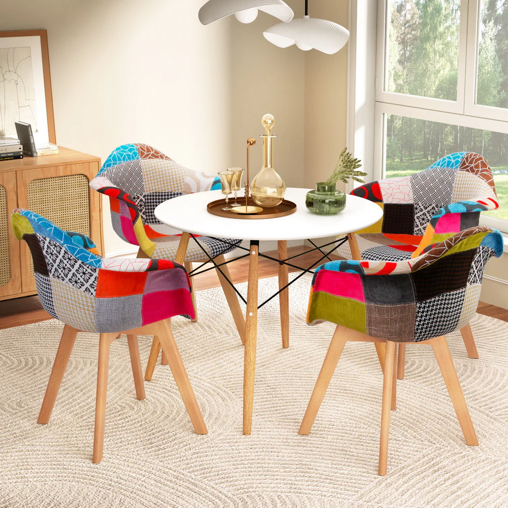 Artiss Dining Table and Chairs Set 5PCS Round Wood Restaurant Kitchen Furniture - Image 8