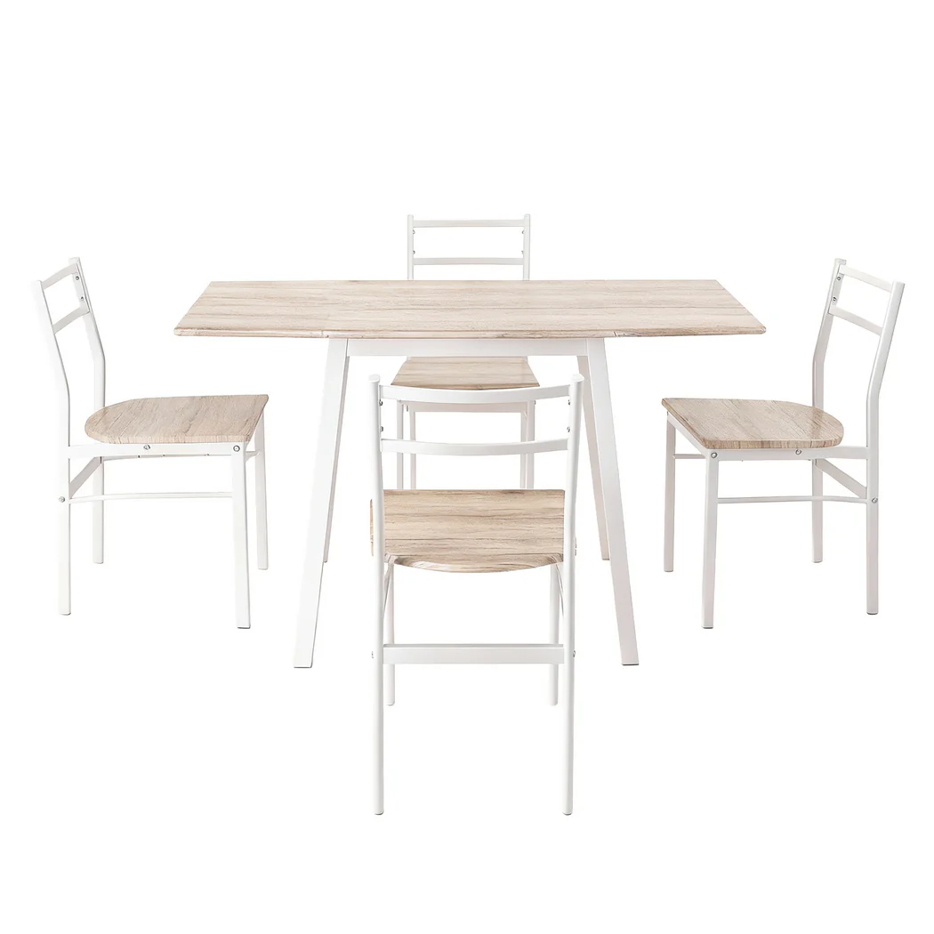 Artiss Dining Table and Chairs Set 5pcs with Extendable 60-120cm Drop-Leaf Table Natural White - Image 4
