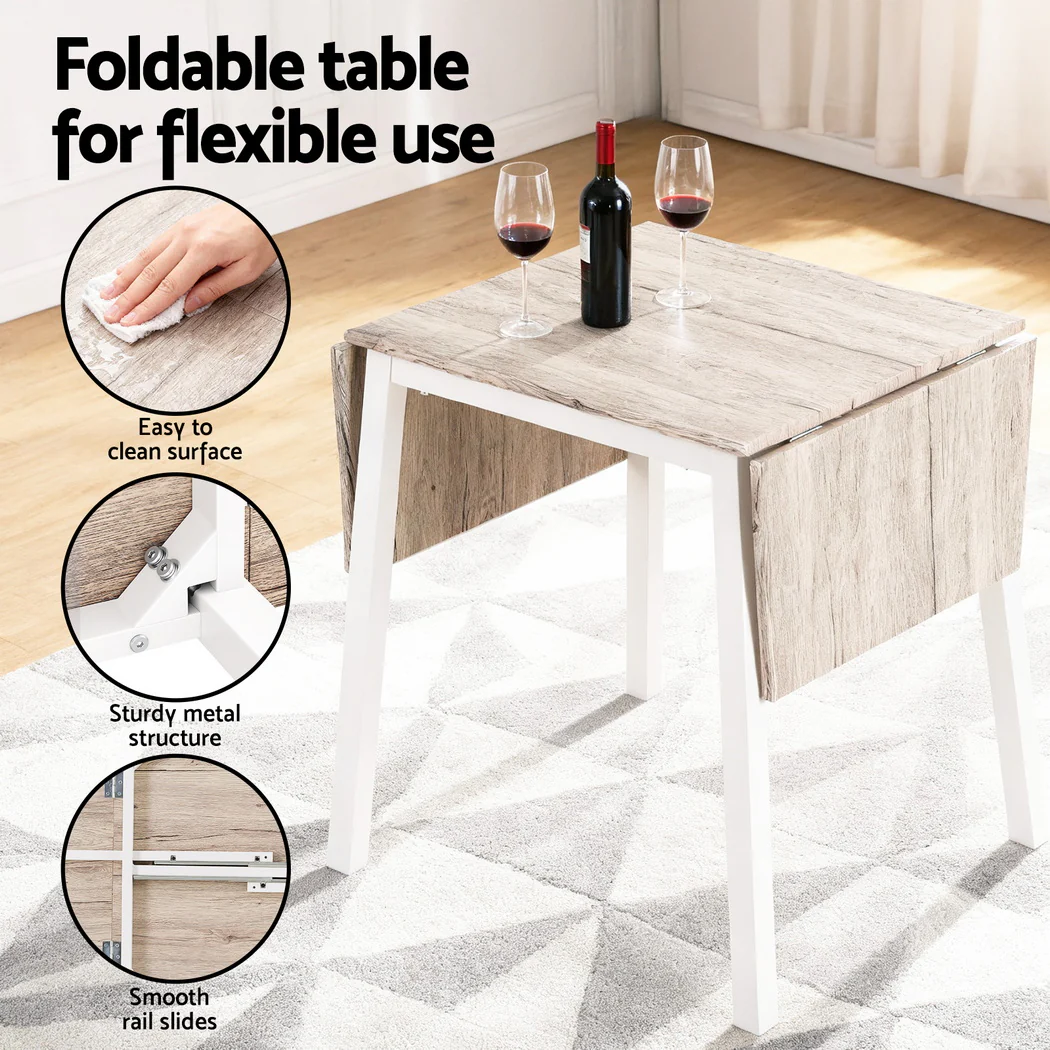 Artiss Dining Table and Chairs Set 5pcs with Extendable 60-120cm Drop-Leaf Table Natural White - Image 7