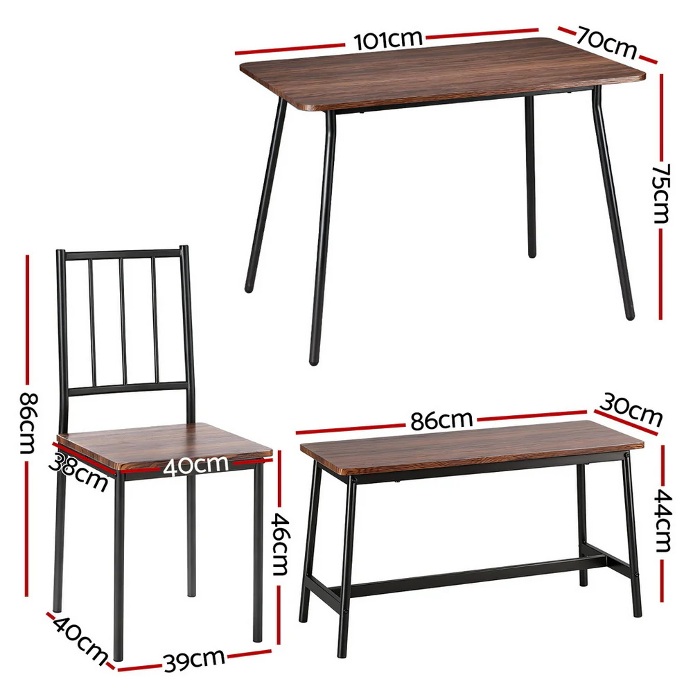 Artiss Dining Table and Chairs Set of 4 Bench Kitchen Furniture Rustic Brown - Image 2