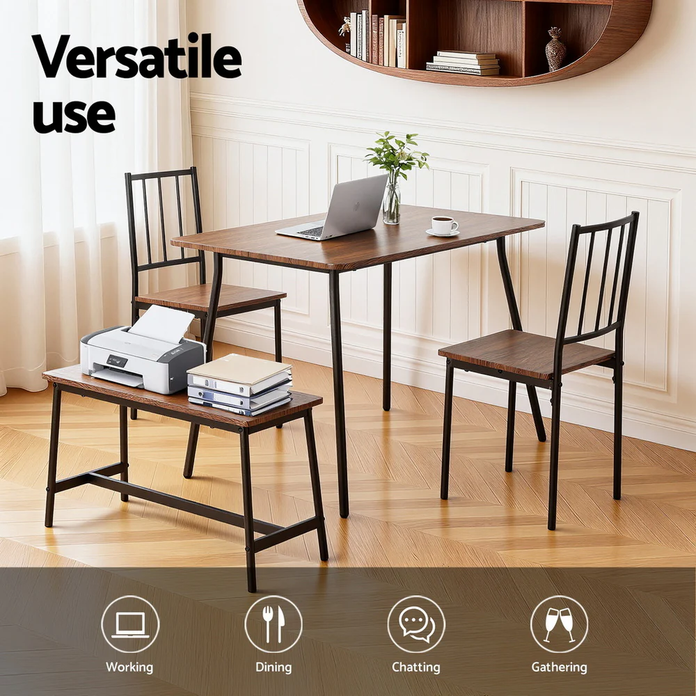 Artiss Dining Table and Chairs Set of 4 Bench Kitchen Furniture Rustic Brown - Image 5