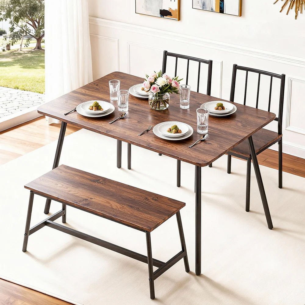 Artiss Dining Table and Chairs Set of 4 Bench Kitchen Furniture Rustic Brown - Image 7