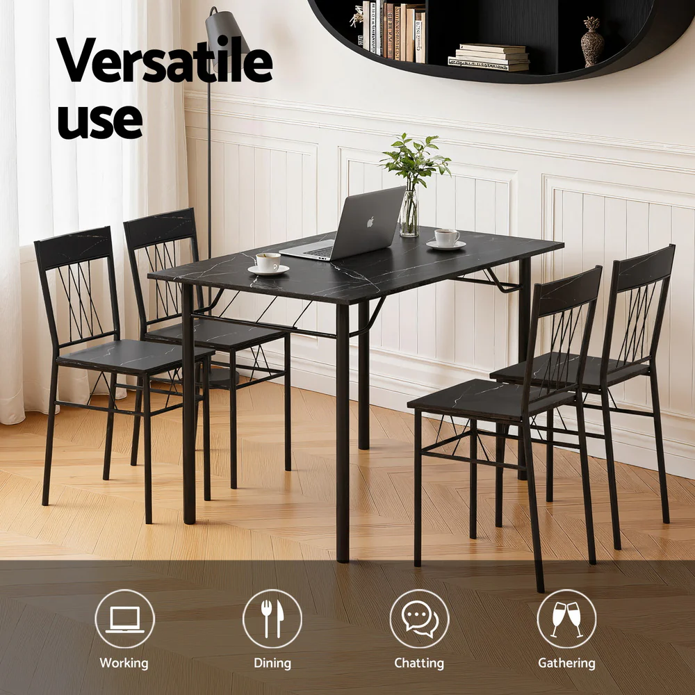 Artiss Dining Table and Chairs Set of 5 Compact Kitchen Furniture Marble Black - Image 4