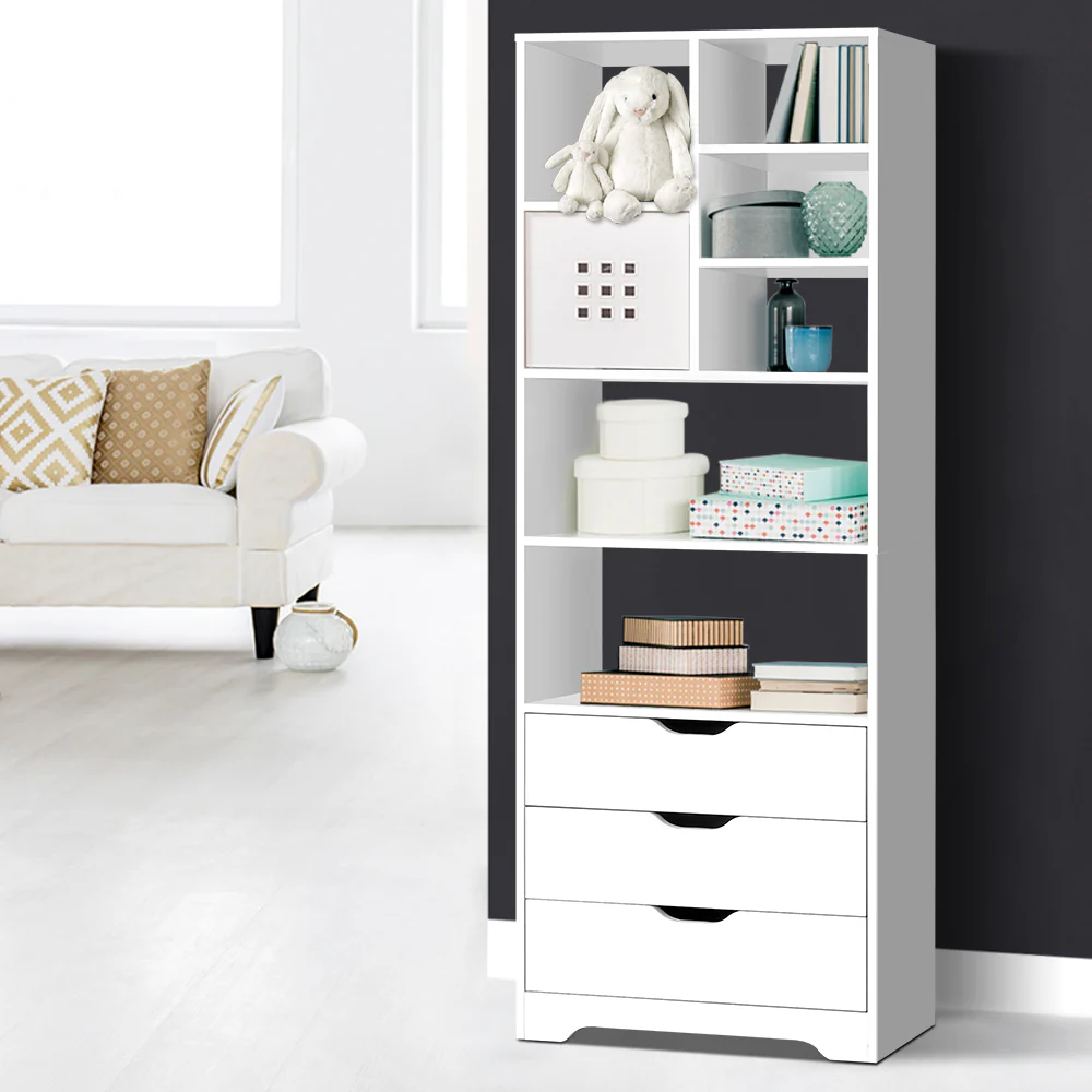 Artiss Bookshelf with Drawers - NANA White - Image 3