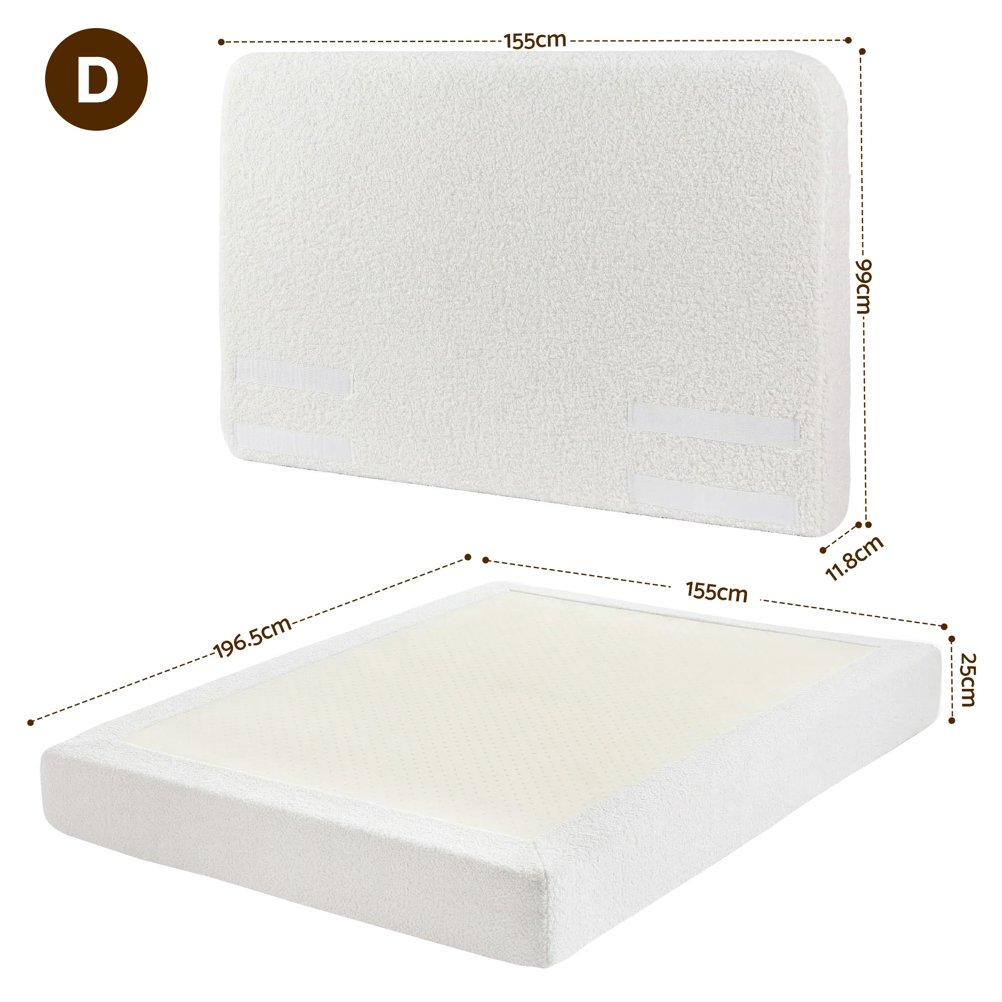 Artiss Double Bed Frame Boucle Fabric Vacuum Compressed Beds Removable Washable Cover - Image 3