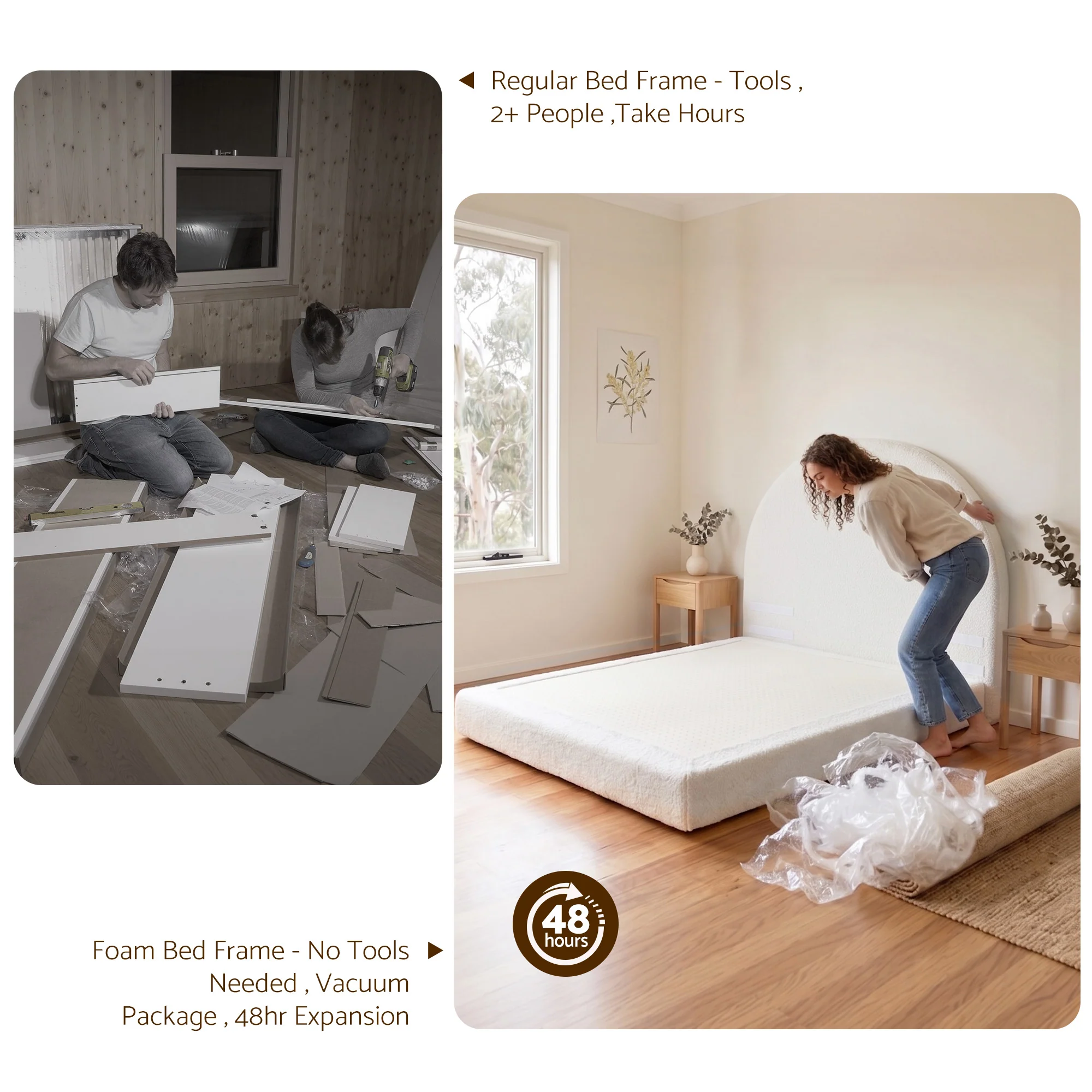 Artiss Double Bed Frame Boucle Fabric Vacuum Compressed Beds Removable Washable Cover No-Assembly - Image 6