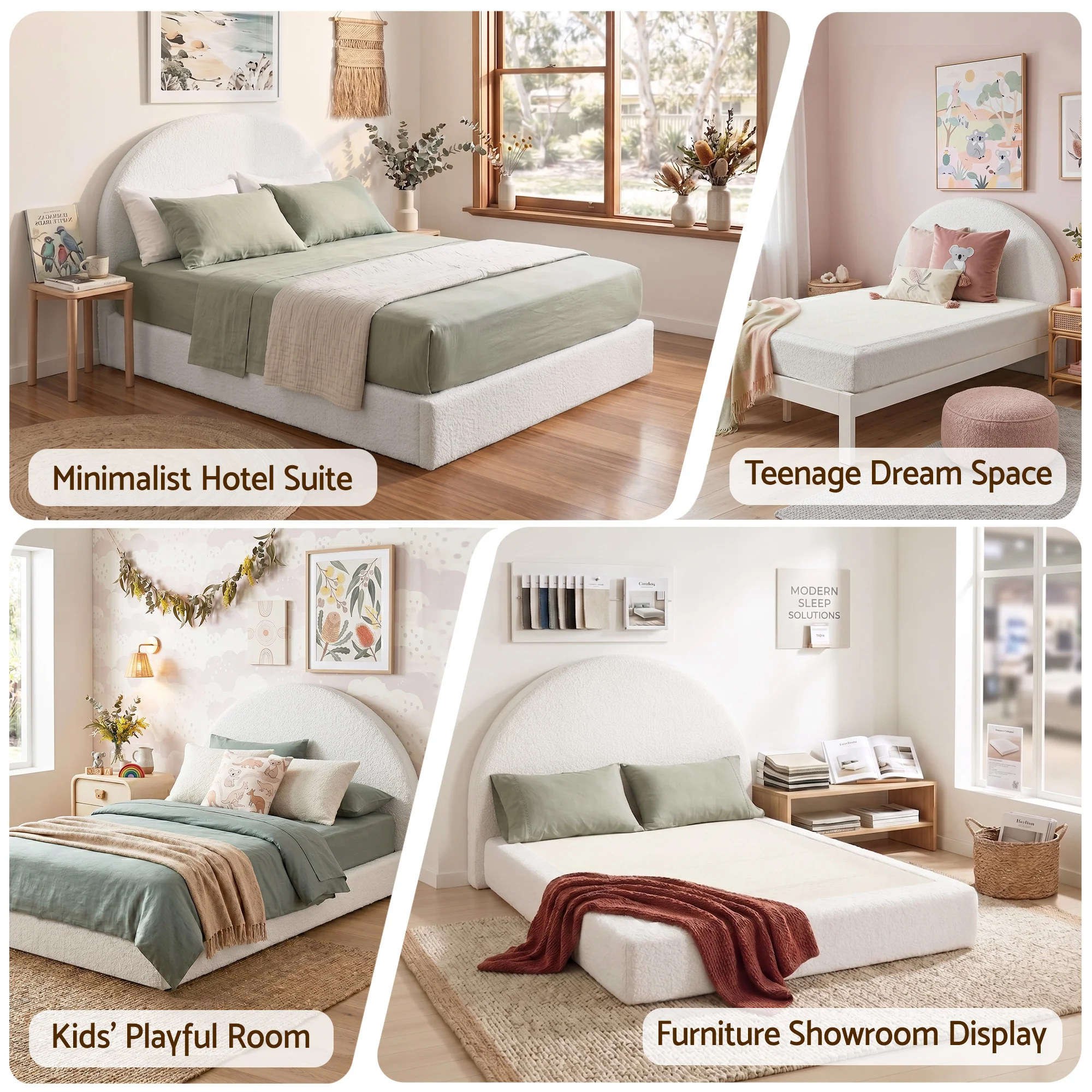 Artiss Double Bed Frame Boucle Fabric Vacuum Compressed Beds Removable Washable Cover No-Assembly - Image 7