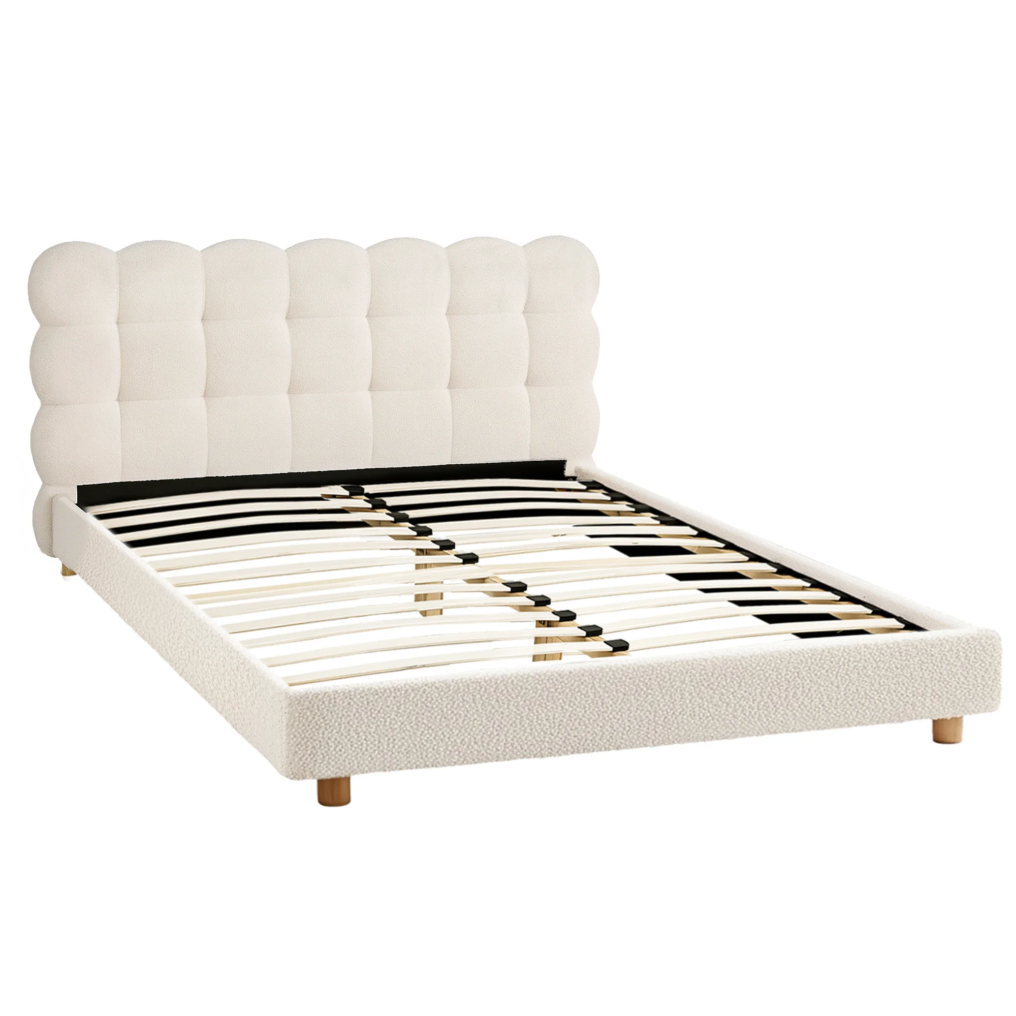 Artiss Double Bed Frame Cloud Headboard Boucle Fabric Mattress Platform Base White - Image 2