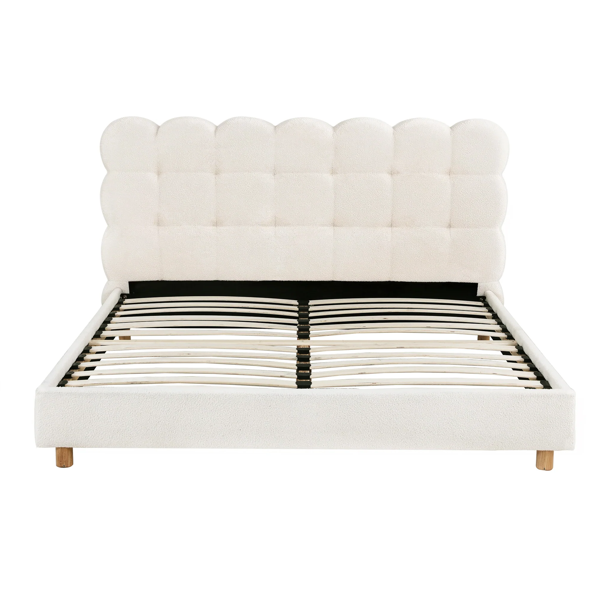 Artiss Double Bed Frame Cloud Headboard Boucle Fabric Mattress Platform Base White - Image 4