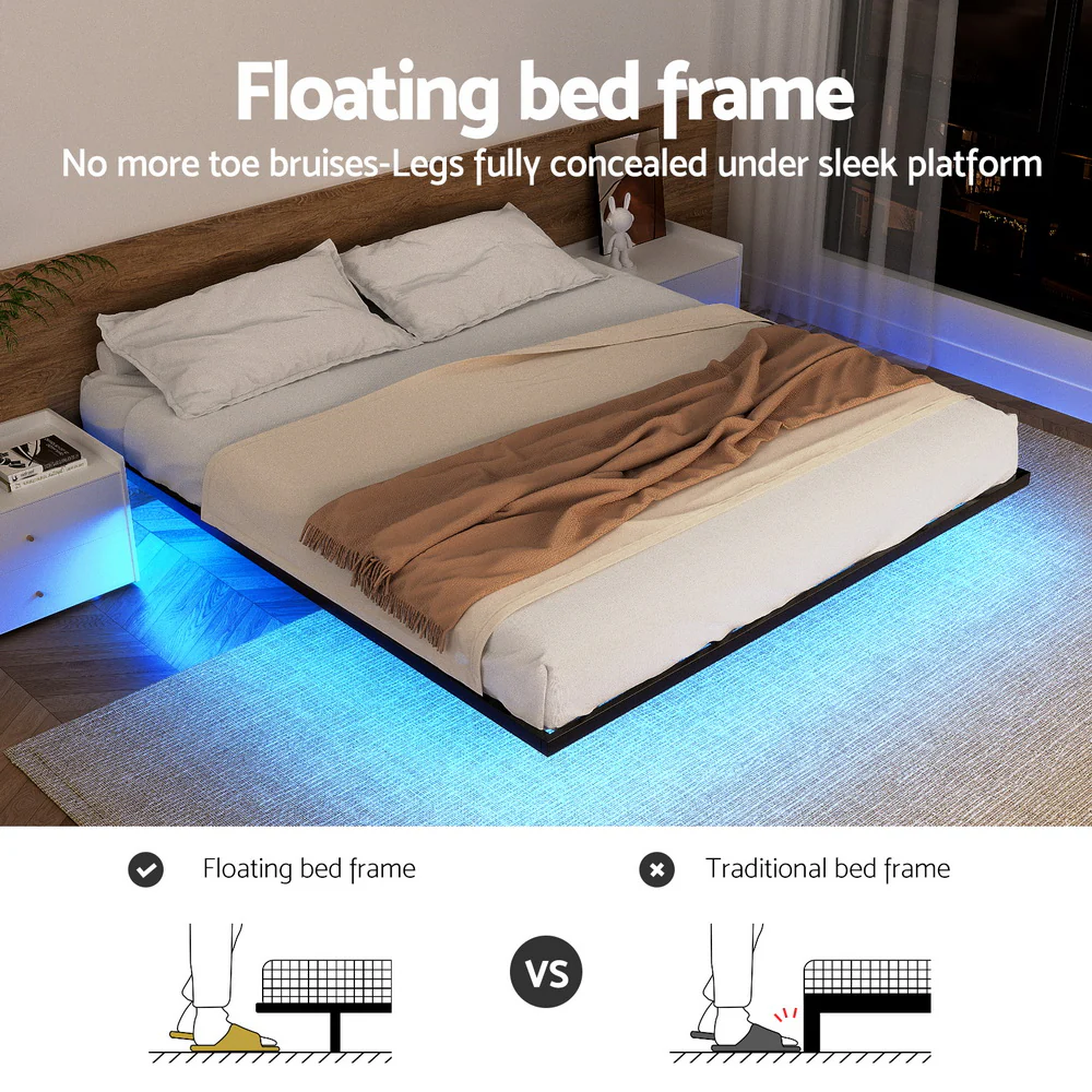 Artiss Double Bed Frame,Floating Metal Bed Frame with Smart LED Lights - Sturdy Metal Platform Bed Base, Silent Design, Tool-Free Assembly, 300KG Capacity for Home/Hotel/Master Bedroom? - Image 5