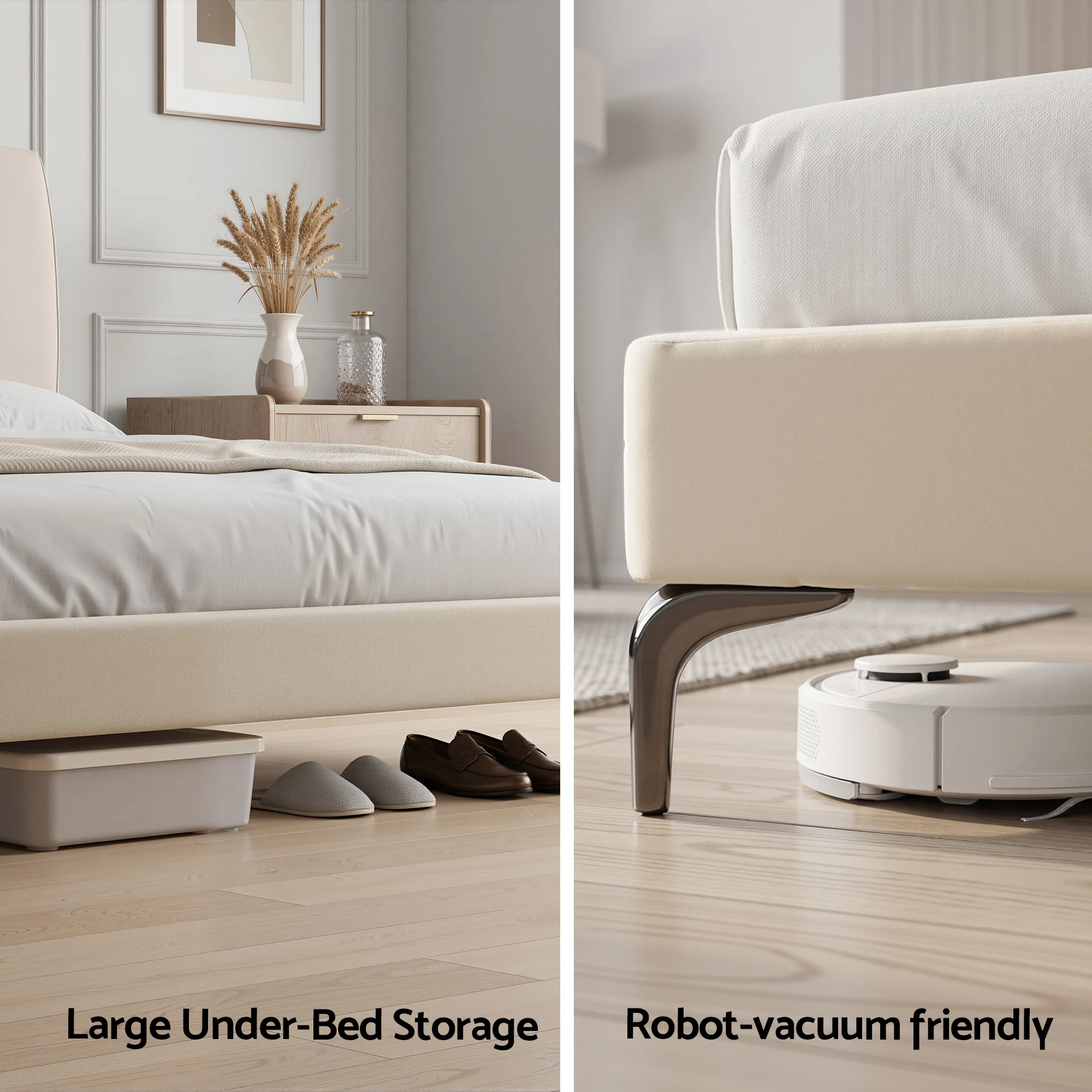 Artiss Double Bed Frame Upholstered Platform Bed with Tufted Headboard 300kg Support - Image 6