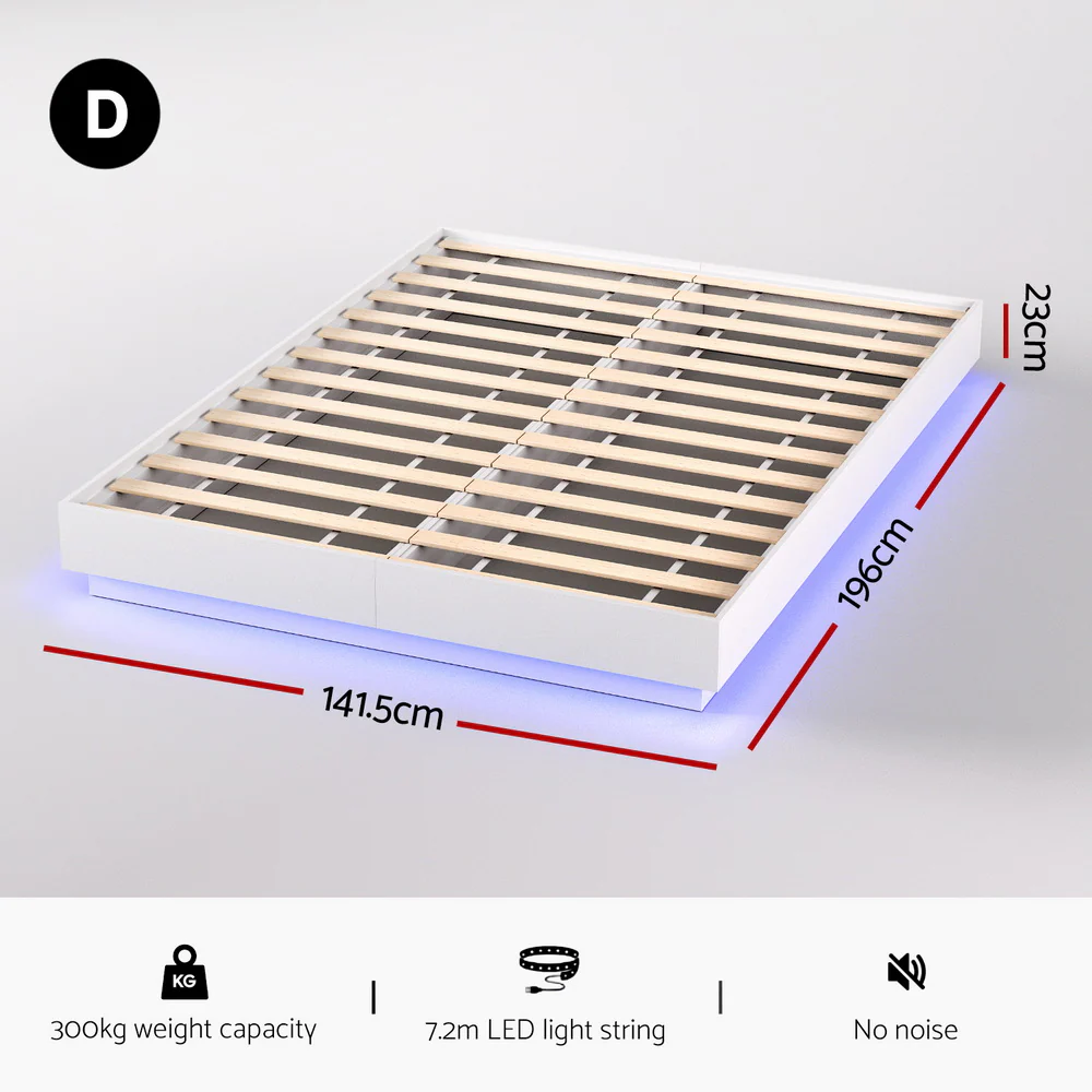 Artiss Double Bed Frame with 16Colour Led Light Wooden Platform Bed Base DAYGLOW - Image 2