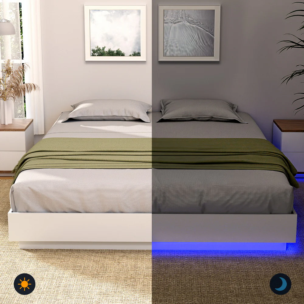 Artiss Double Bed Frame with 16Colour Led Light Wooden Platform Bed Base DAYGLOW - Image 5