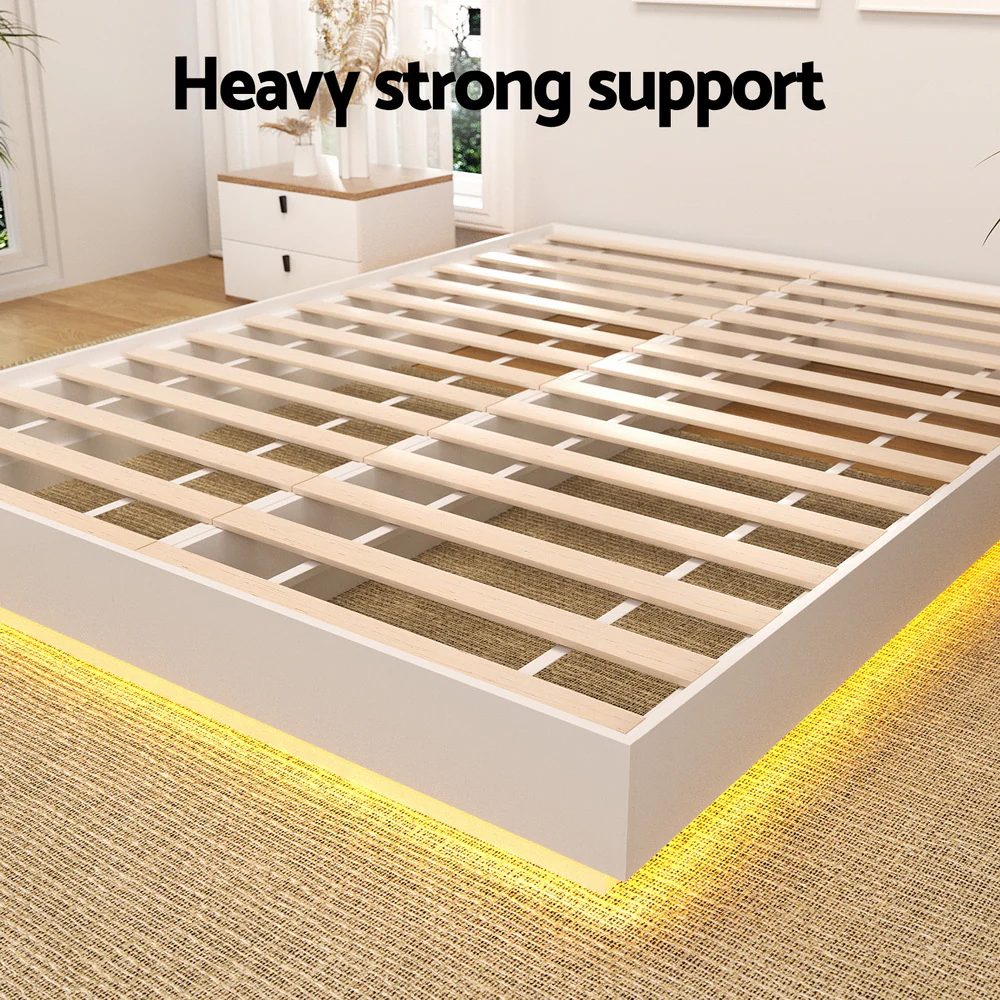 Artiss Double Bed Frame with 16Colour Led Light Wooden Platform Bed Base DAYGLOW - Image 6