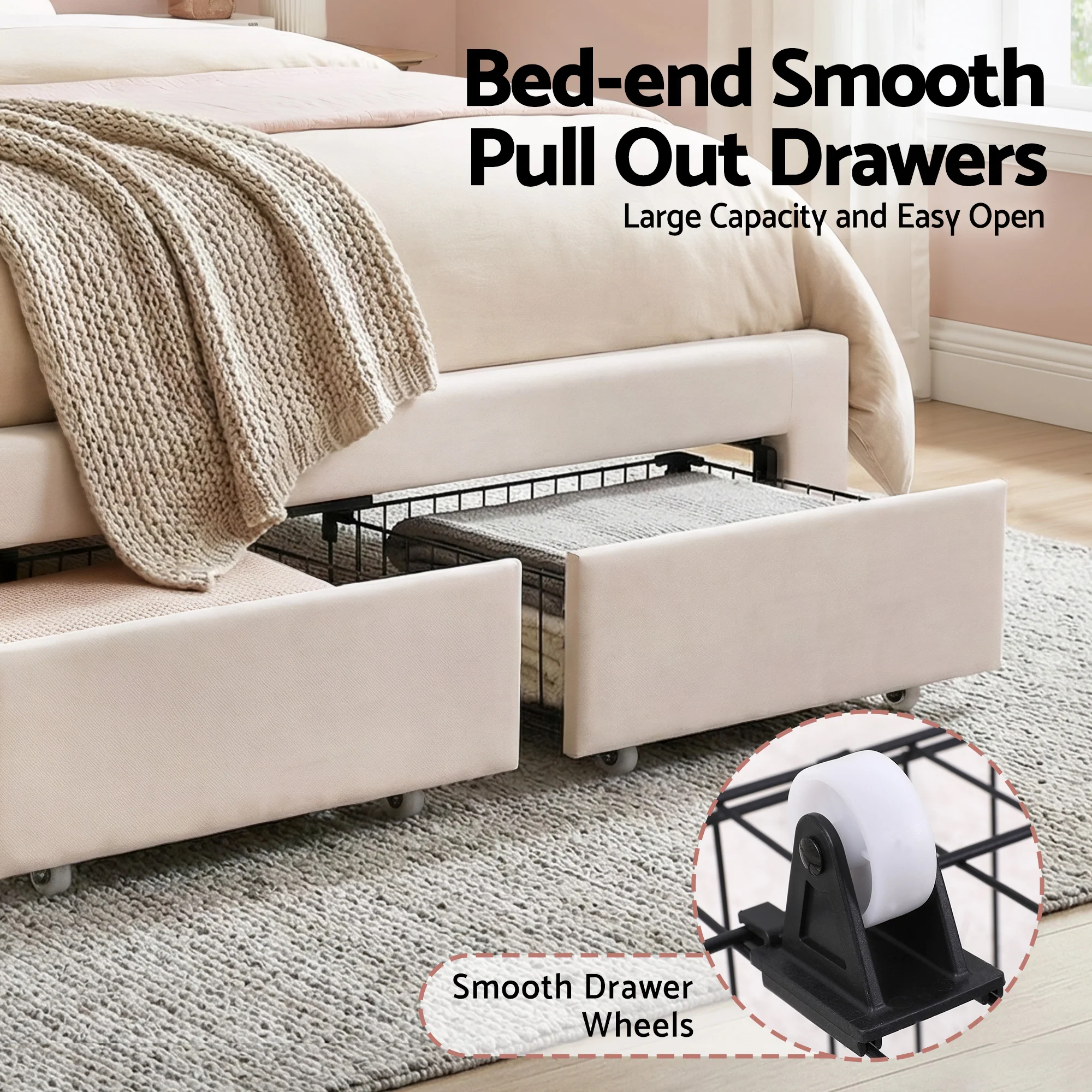 Artiss Double Bed Frame with 2 Storage Drawers Upholstered Velvet Platform Bed LED Headboard - Image 7