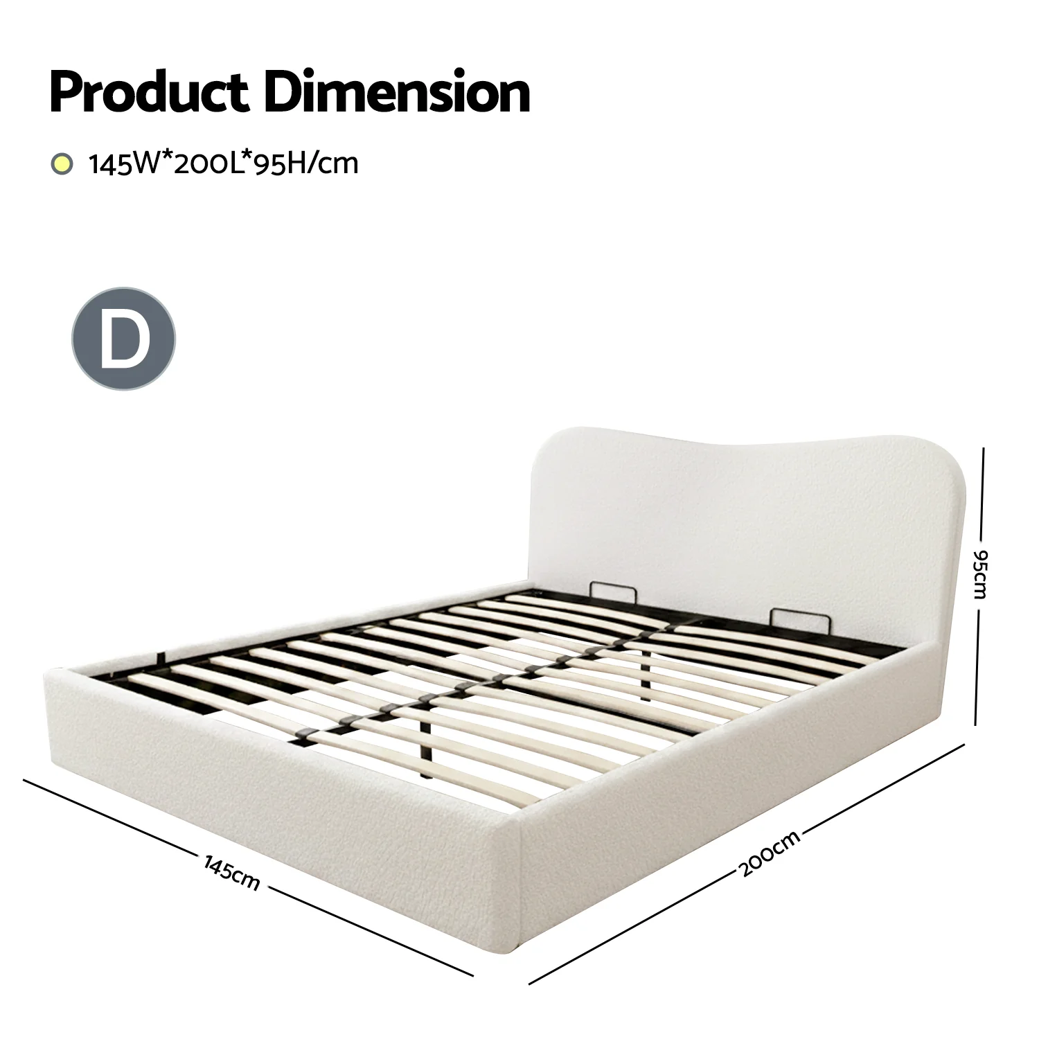 Artiss Double Bed Frame with Gaslift Storage Wooden Platform Mattress Base Boucle Upholstered White - Image 2