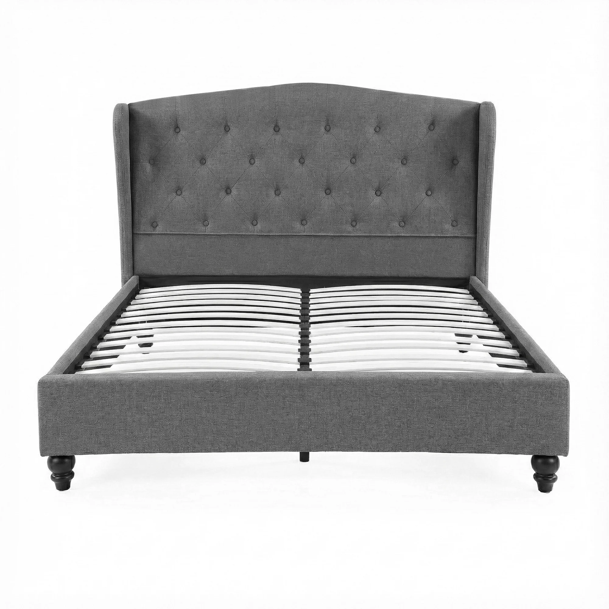 Artiss Double Bed Frame with Wingback Headboard Grey Linen Upholstered Platform Bed Base - Image 3