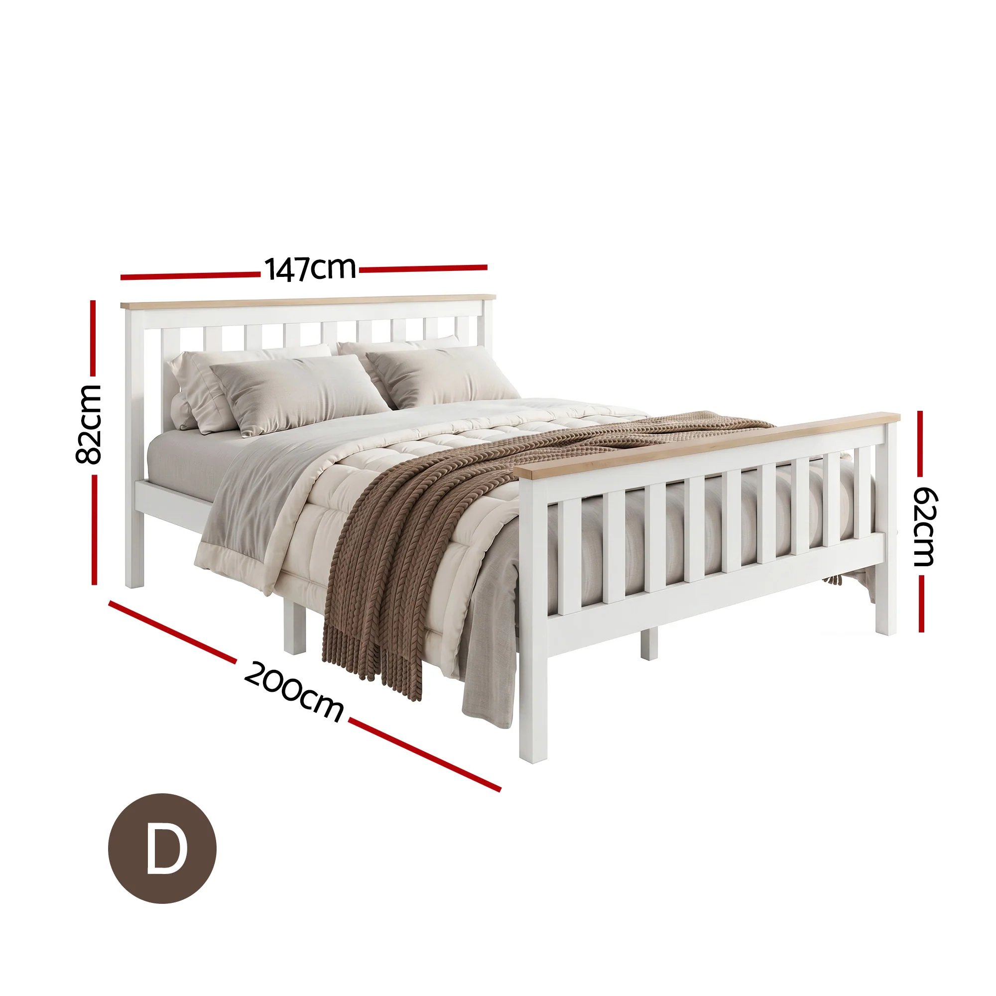 Artiss Bed Frame Double Size Wooden White PONY - Image 3