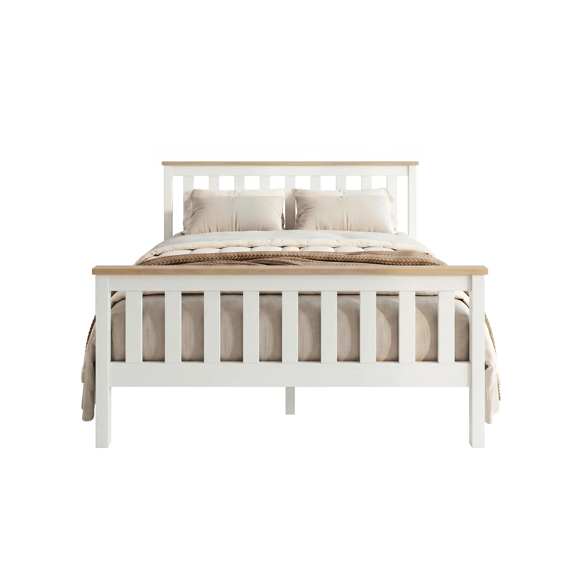 Artiss Bed Frame Double Size Wooden White PONY - Image 4