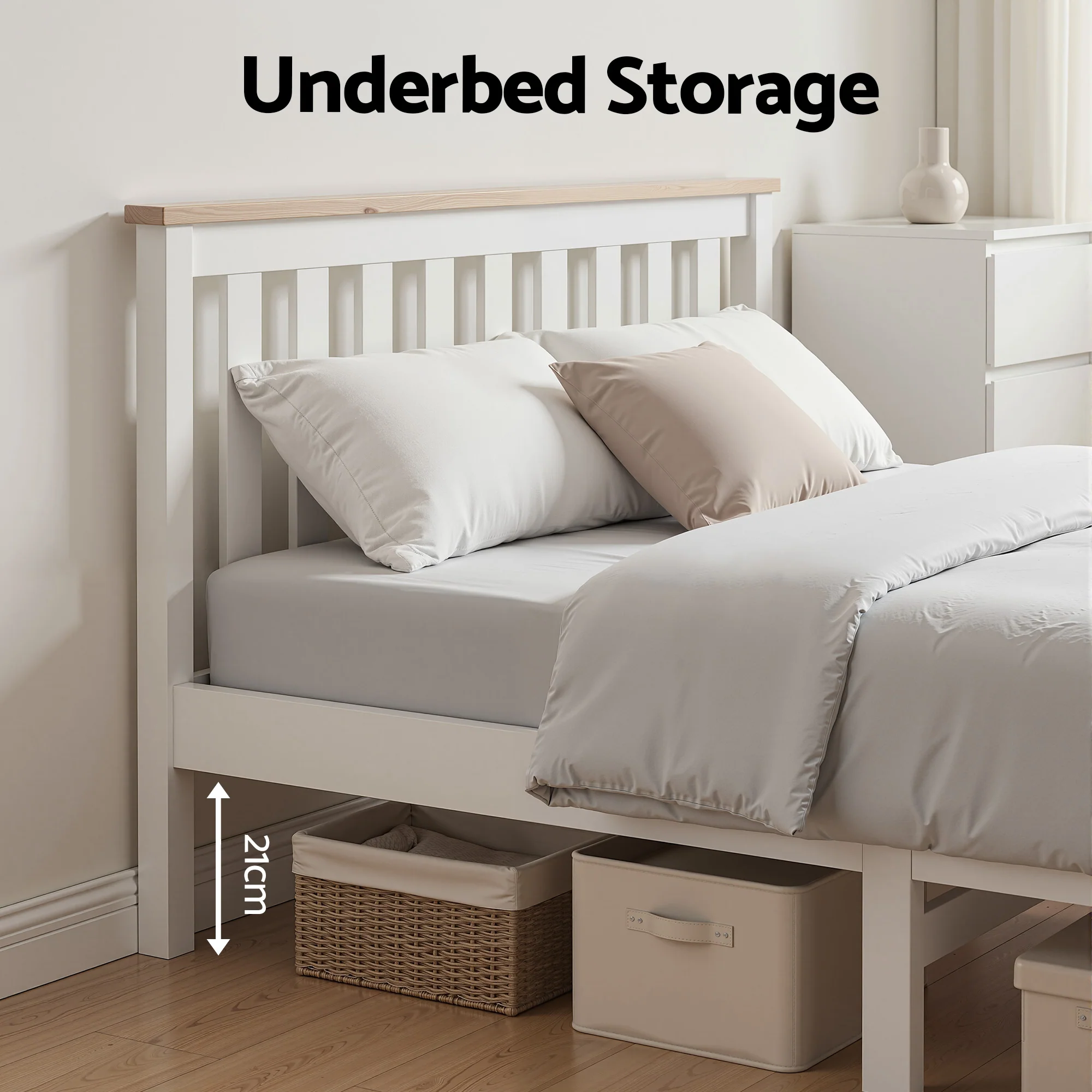 Artiss Bed Frame Double Size Wooden White PONY - Image 5