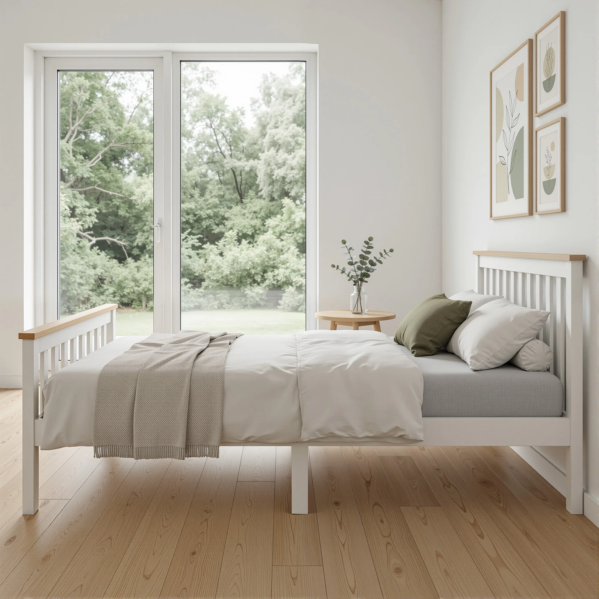 Artiss Bed Frame Double Size Wooden White PONY - Image 7