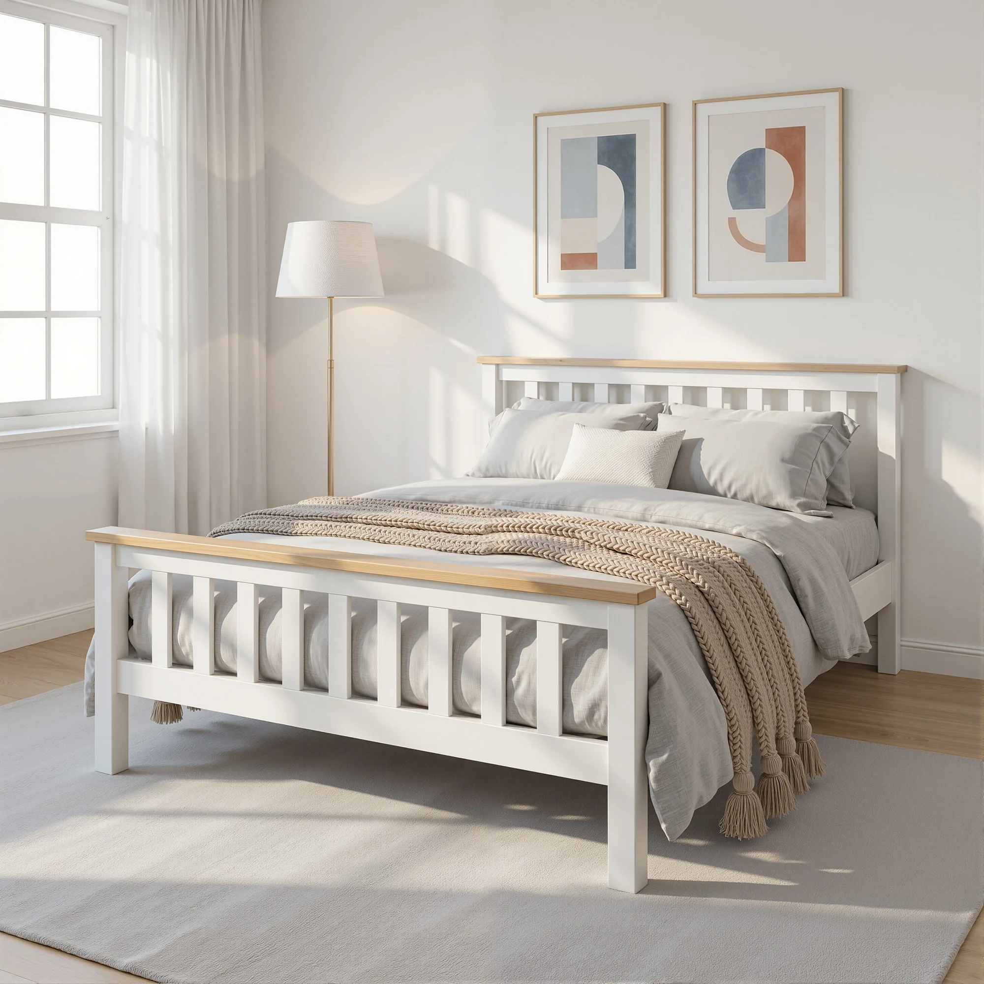 Artiss Bed Frame Double Size Wooden White PONY - Image 8