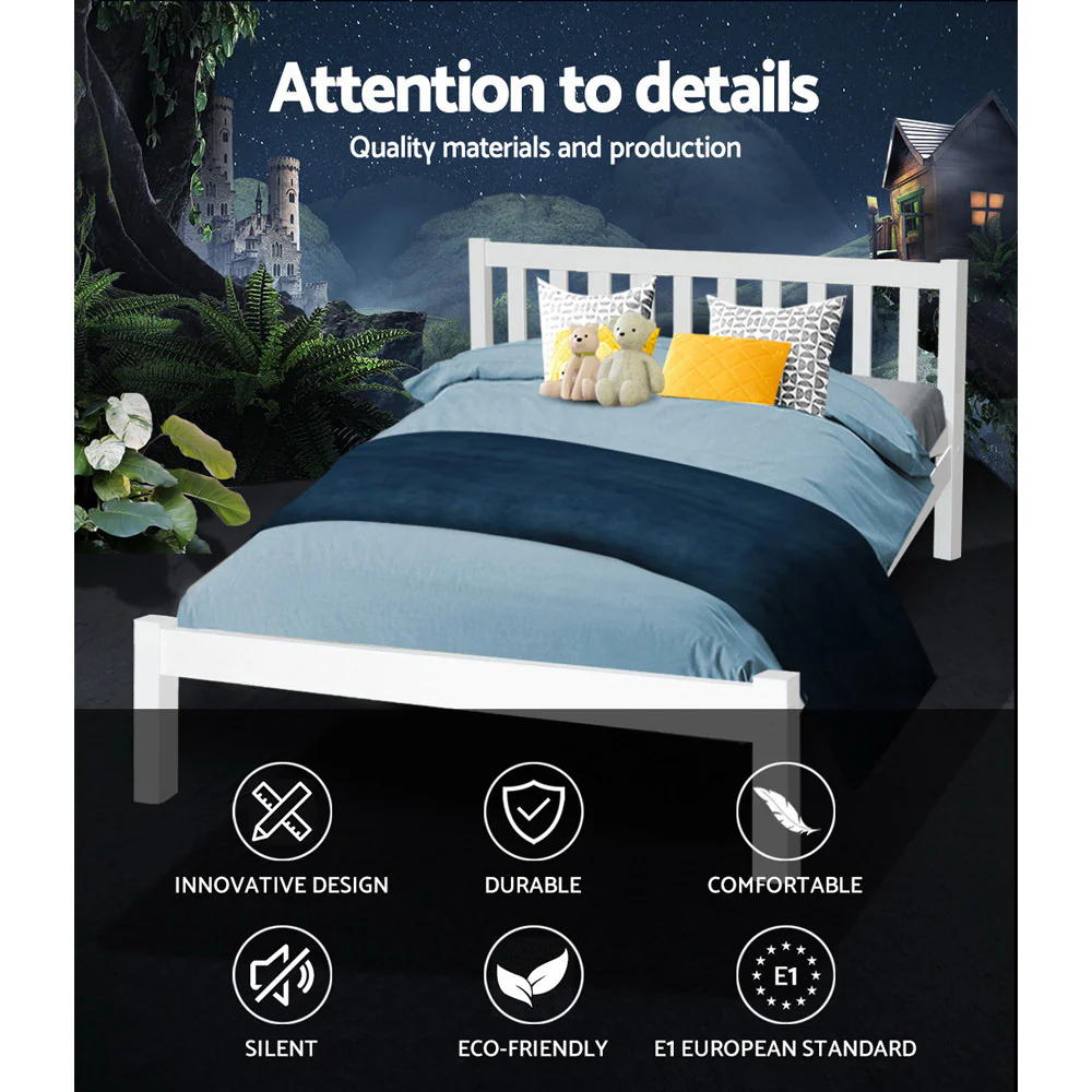 Artiss Bed Frame Double Size Wooden White SOFIE - Image 3