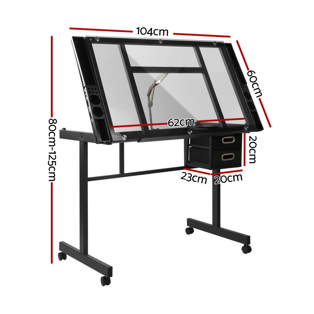 Artiss Drawing Desk Drafting Table Black - Image 3
