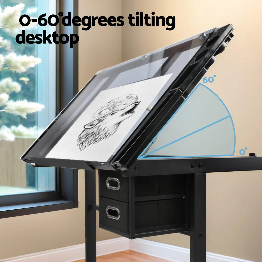 Artiss Drawing Desk Drafting Table Black - Image 5