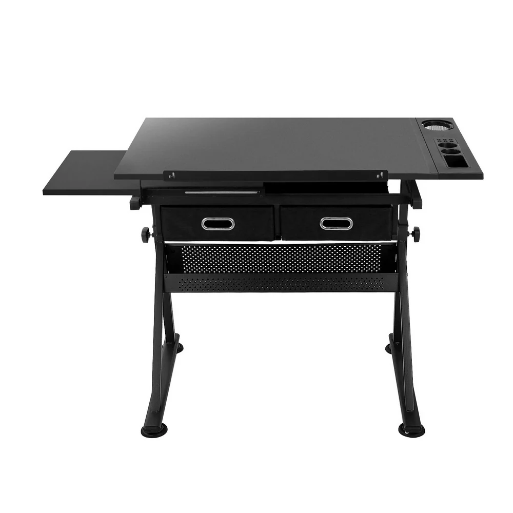Artiss Drawing Desk Stool Set Drafting Table Adjustable Angle Tilt Drawers Black - Image 4