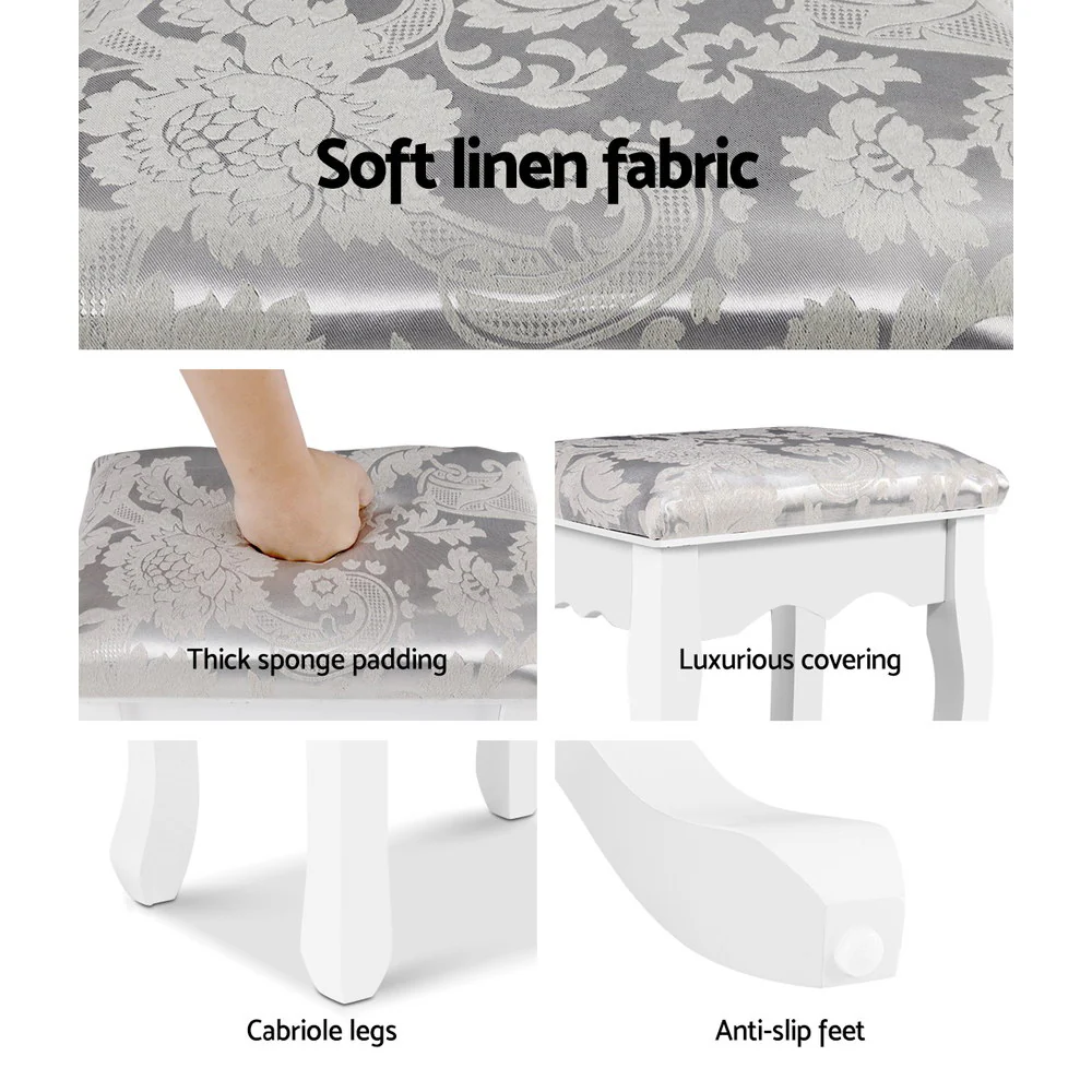 Artiss Dressing Table Stool Velvet White - Image 5