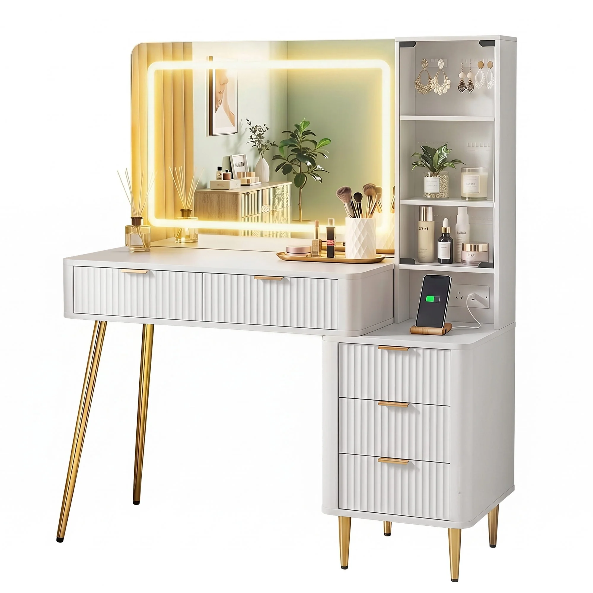 Artiss Dressing Table LED Vanity Desk Charging Station White - Image 2