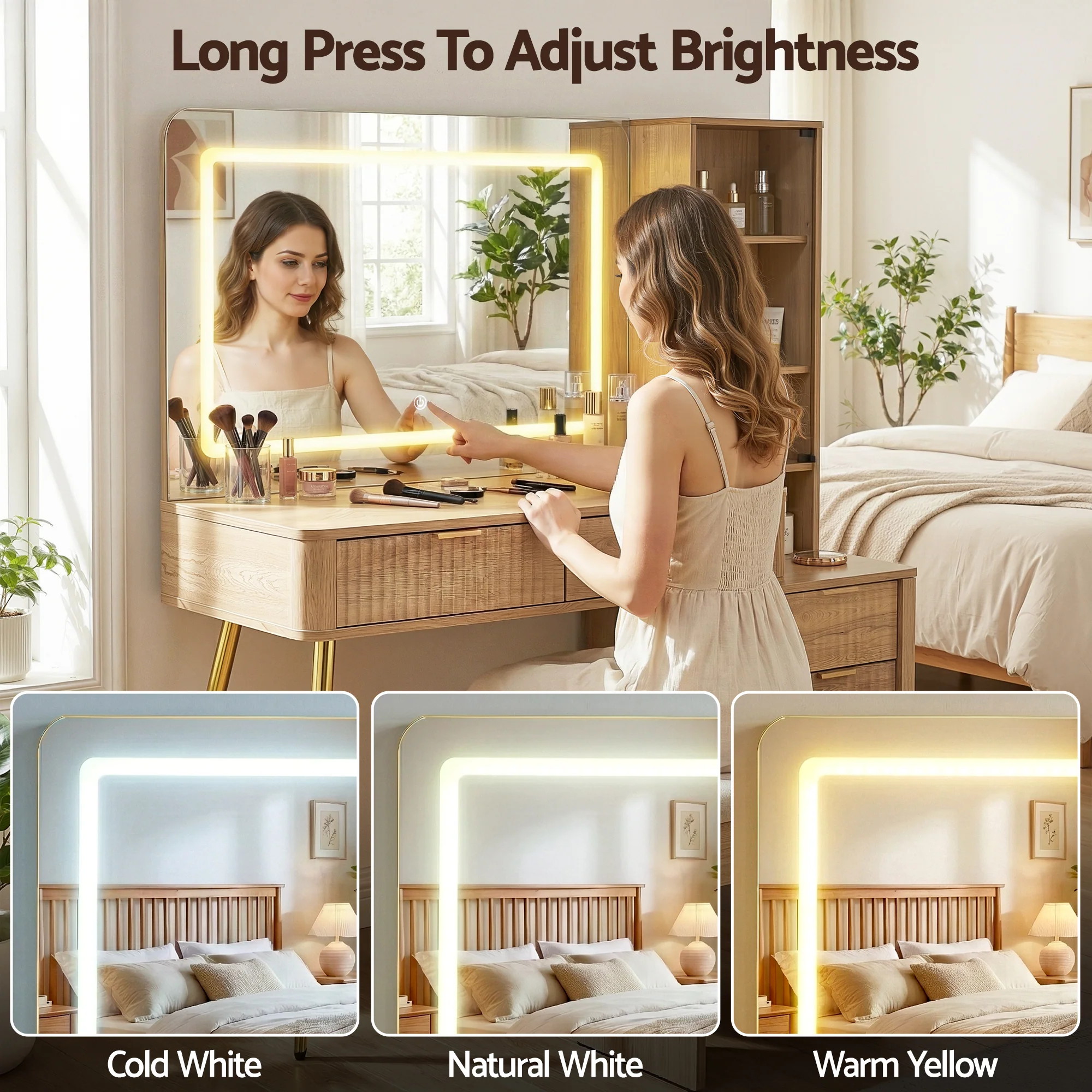 Artiss Dressing Table LED Vanity Desk Charging Station Wood - Image 5
