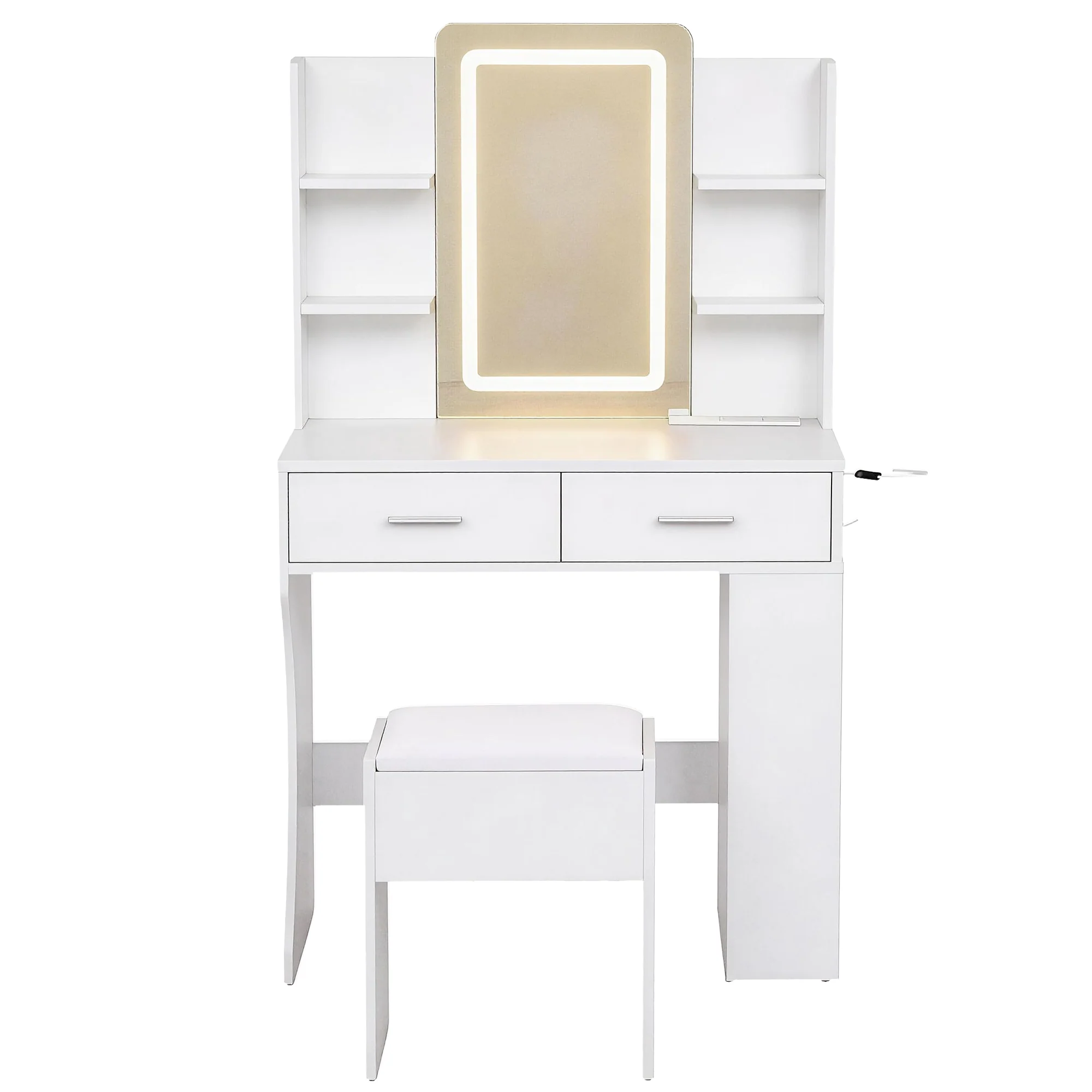 Artiss Dressing Table LED Vanity Desk Set Stool Charging Station Mirror White - Image 4