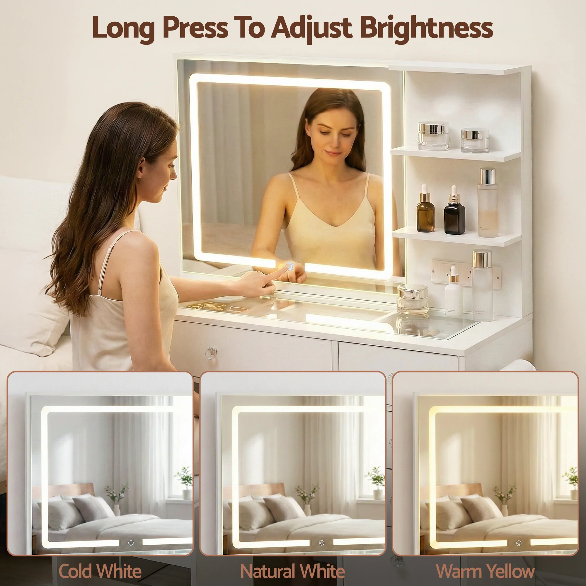 Artiss Dressing Table LED Vanity Desk Set Stool White - Image 5