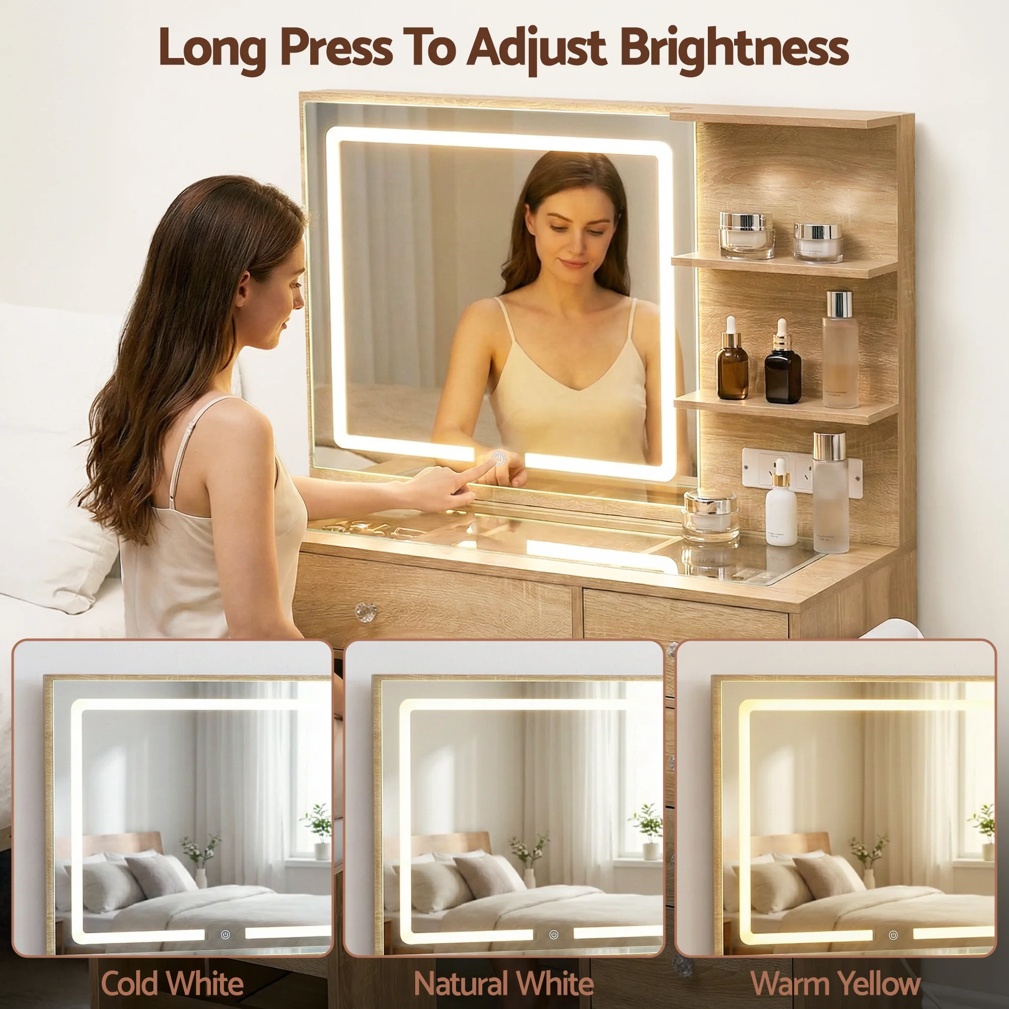 Artiss Dressing Table LED Vanity Desk Set Stool  Wood - Image 5