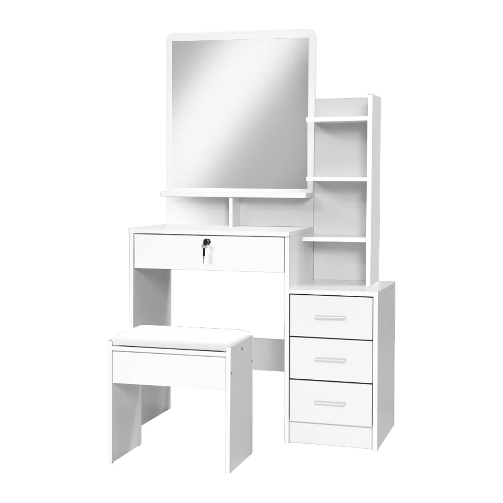 Artiss Dressing Table Stool Set 4 Drawers White - Image 4