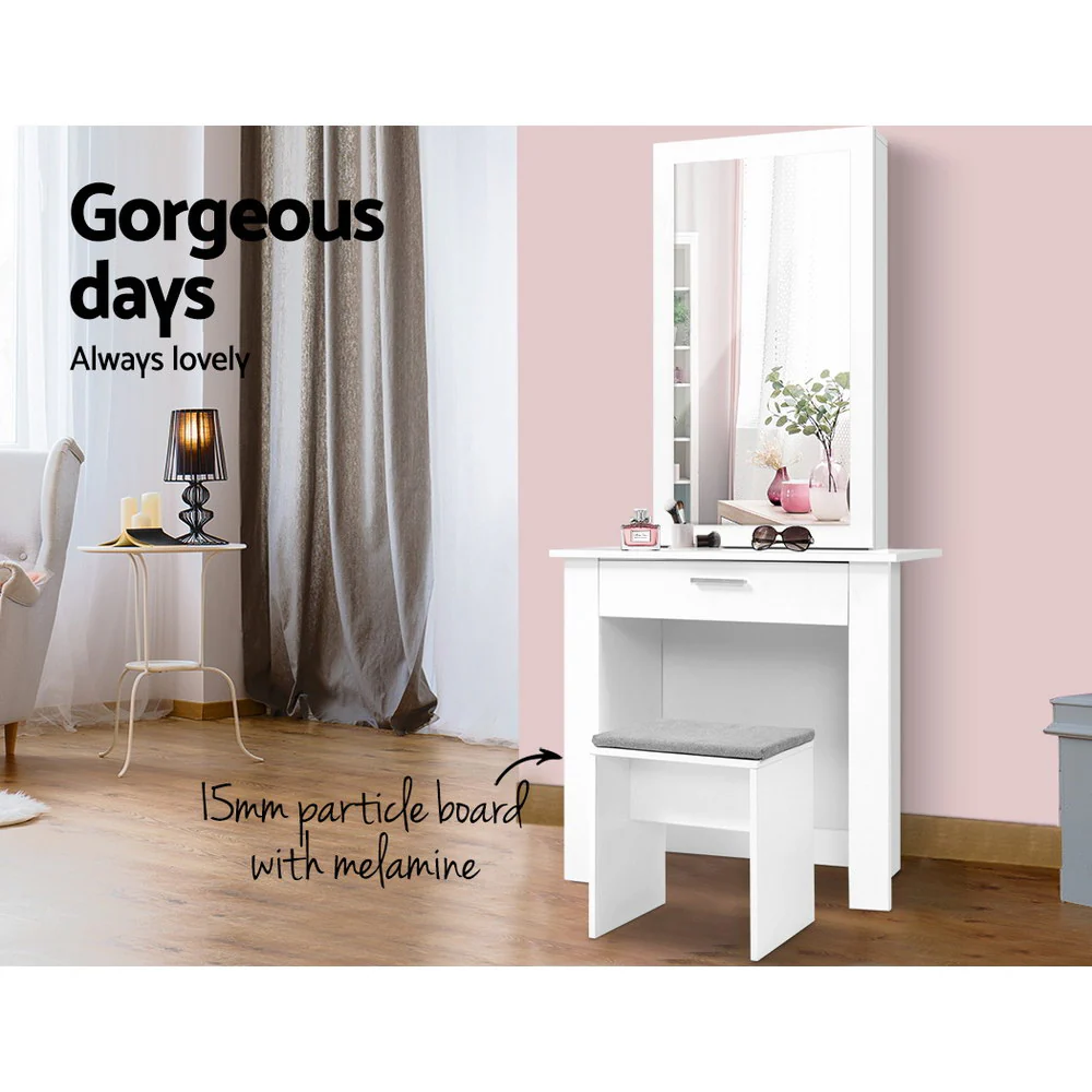 Artiss Dressing Table Stool Set Sliding Mirror White Demi - Image 4