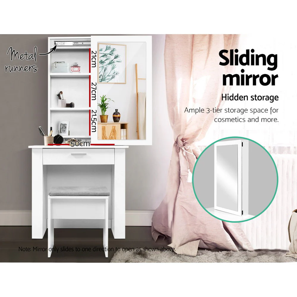 Artiss Dressing Table Stool Set Sliding Mirror White Demi - Image 5
