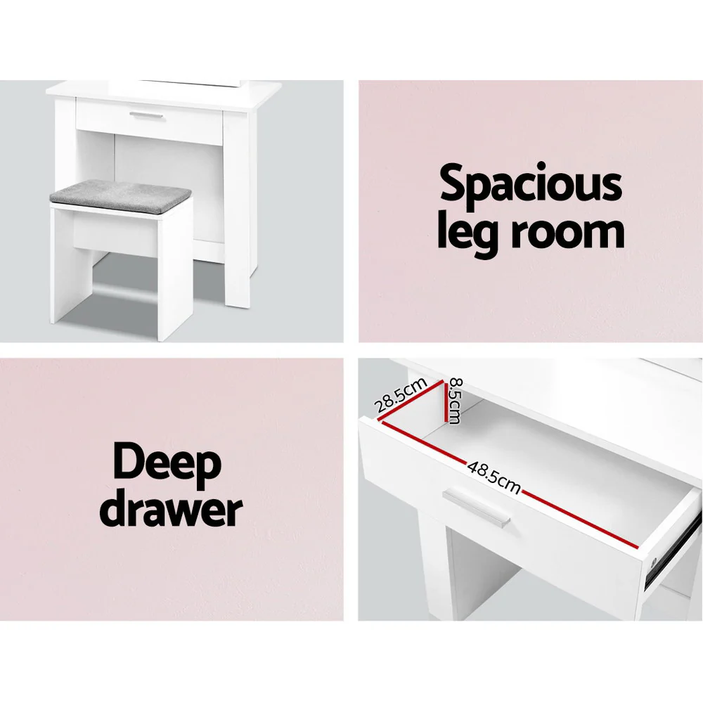 Artiss Dressing Table Stool Set Sliding Mirror White Demi - Image 6
