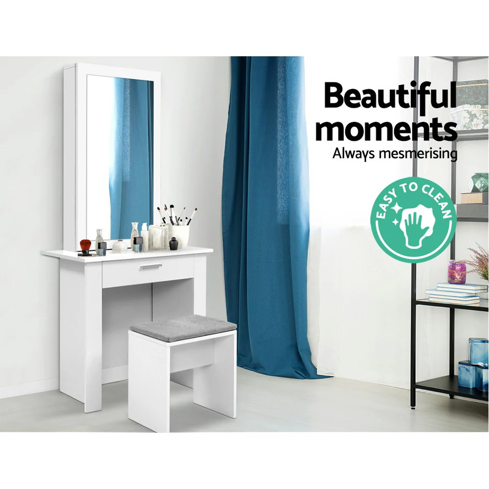 Artiss Dressing Table Stool Set Sliding Mirror White Demi - Image 8