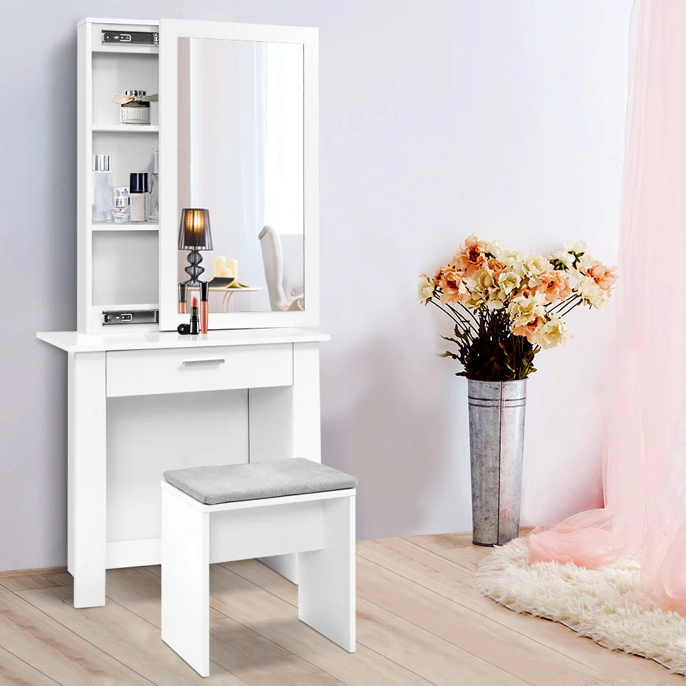 Artiss Dressing Table Stool Set Sliding Mirror White Demi - Image 9
