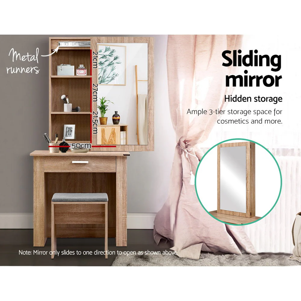 Artiss Dressing Table Stool Set Sliding Mirror Oak Demi - Image 5