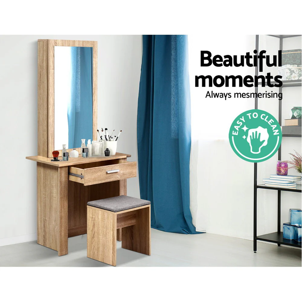 Artiss Dressing Table Stool Set Sliding Mirror Oak Demi - Image 7